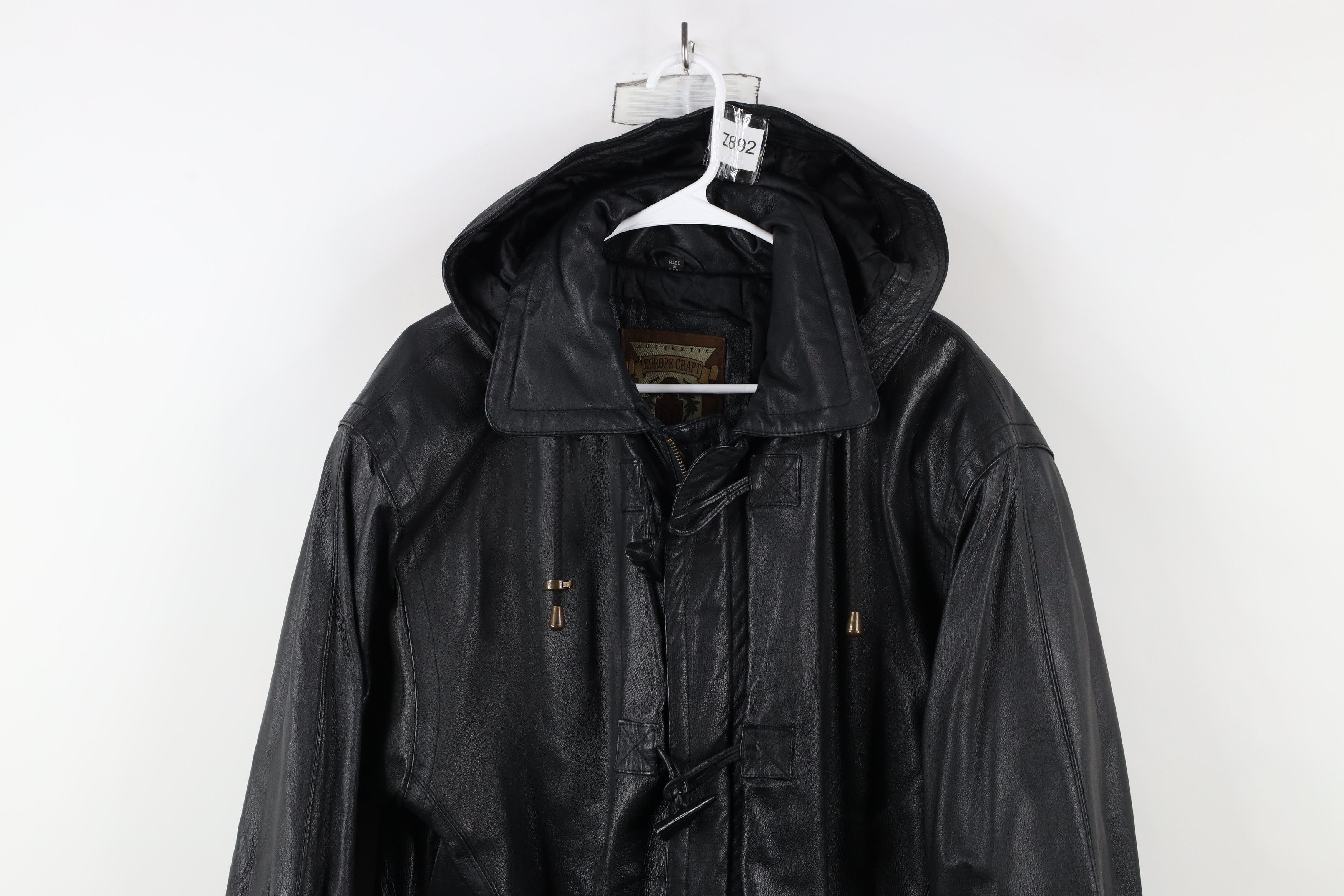 Vintage Vintage 90s Streetwear Toggle Button Hooded Leather Jacket Size US S / EU 44-46 / 1 - 2 Thumbnail