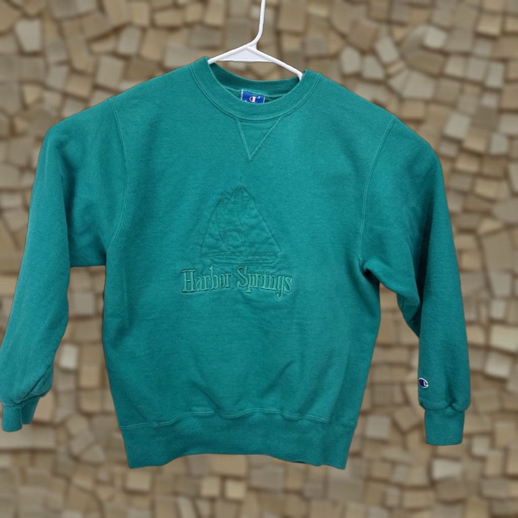 Champion VINTAGE Champion Sweatshirt Main Selling Point: Harbor Springs Michigan Green Teal Embroidered 90s Sweatshirt Men L Crew Neck Pullover All Seasons Size US L / EU 52-54 / 3 - 1 Thumbnail