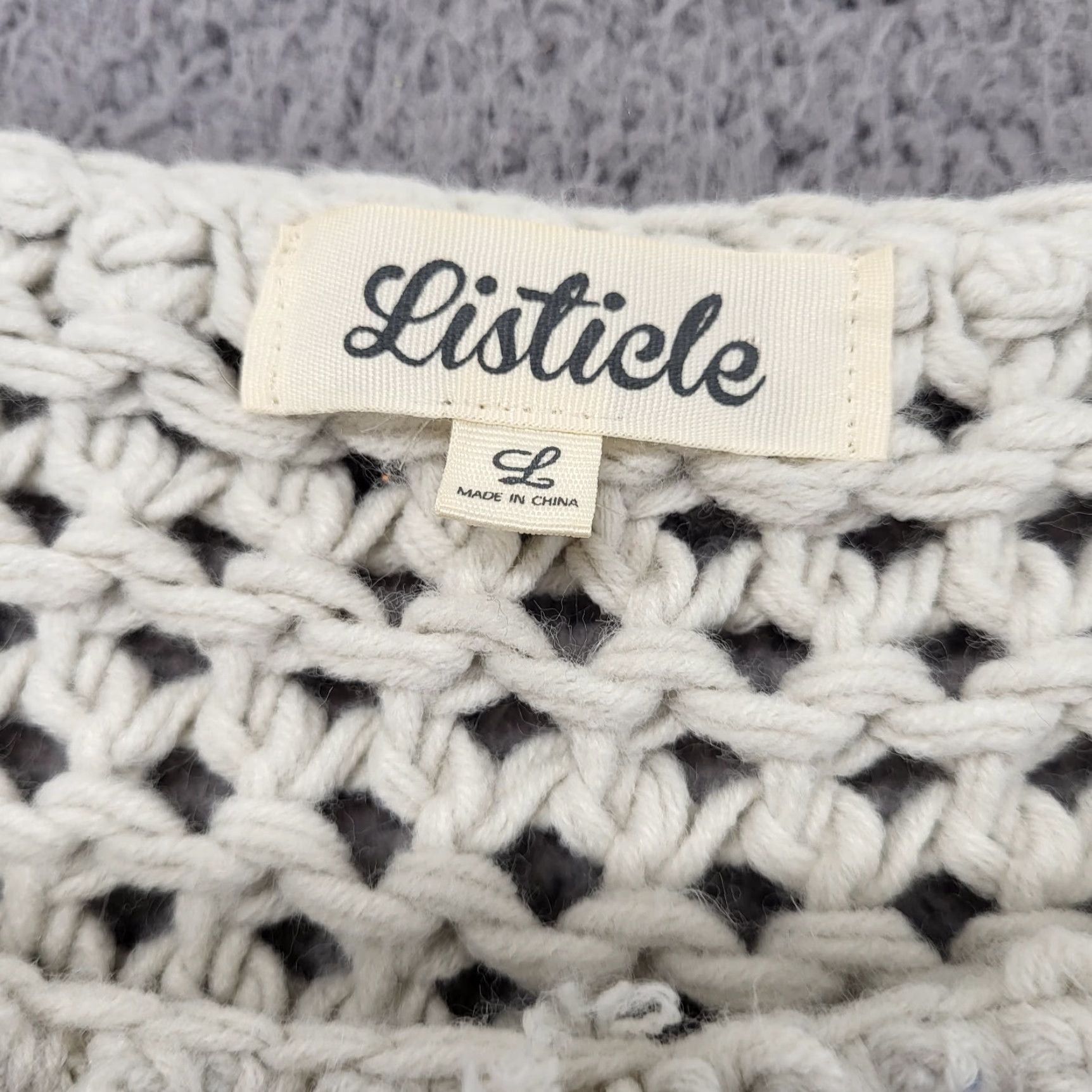 Vintage Listicle Sweater Women’s Large Ivory Long Sleeve Crocheted Pullover Knit Knit Style Kimono Sleeve 90s Bohemian Classic Vintage No Size L / US 10 / IT 46 - 6 Thumbnail
