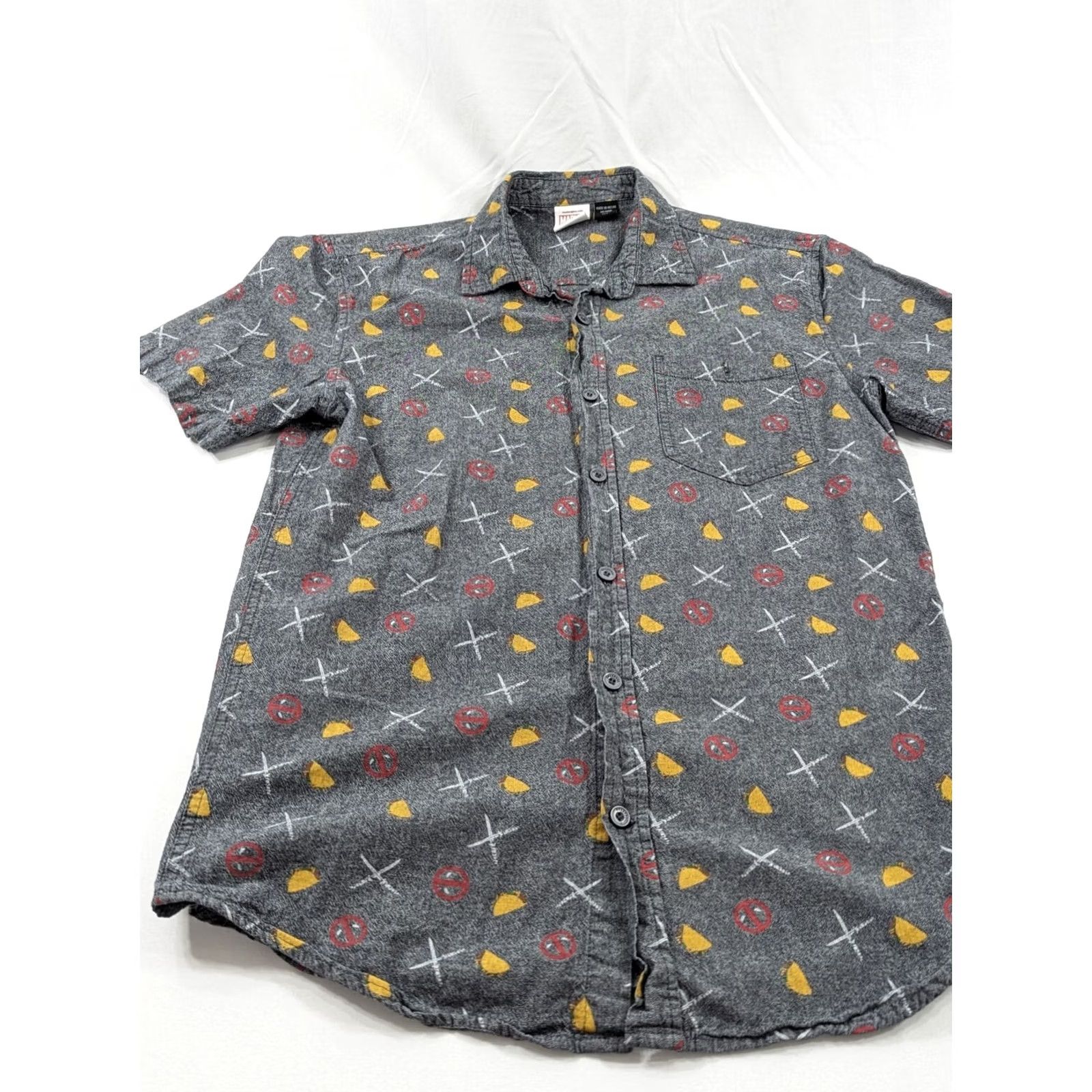 Vintage Marvel Deadpool Men's Button Down Shirt M Pre-owned Gray Short Sleeve Collared Button-Up Casual Comics 90s Size US M / EU 48-50 / 2 - 3 Thumbnail