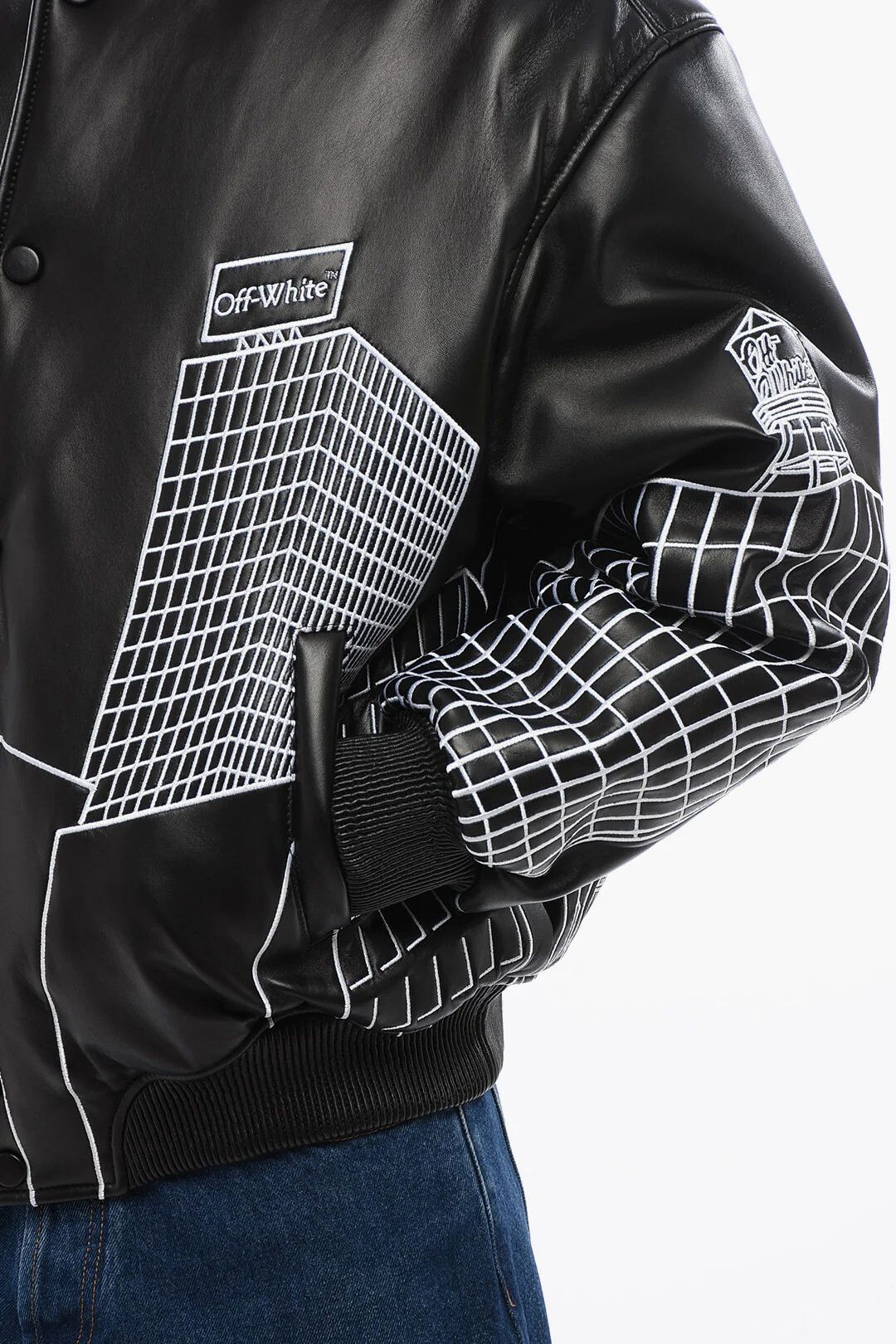 Off-White og1mm0426 Leather Varsity Bomber Jacket in Black Size US S / EU 44-46 / 1 - 3 Thumbnail