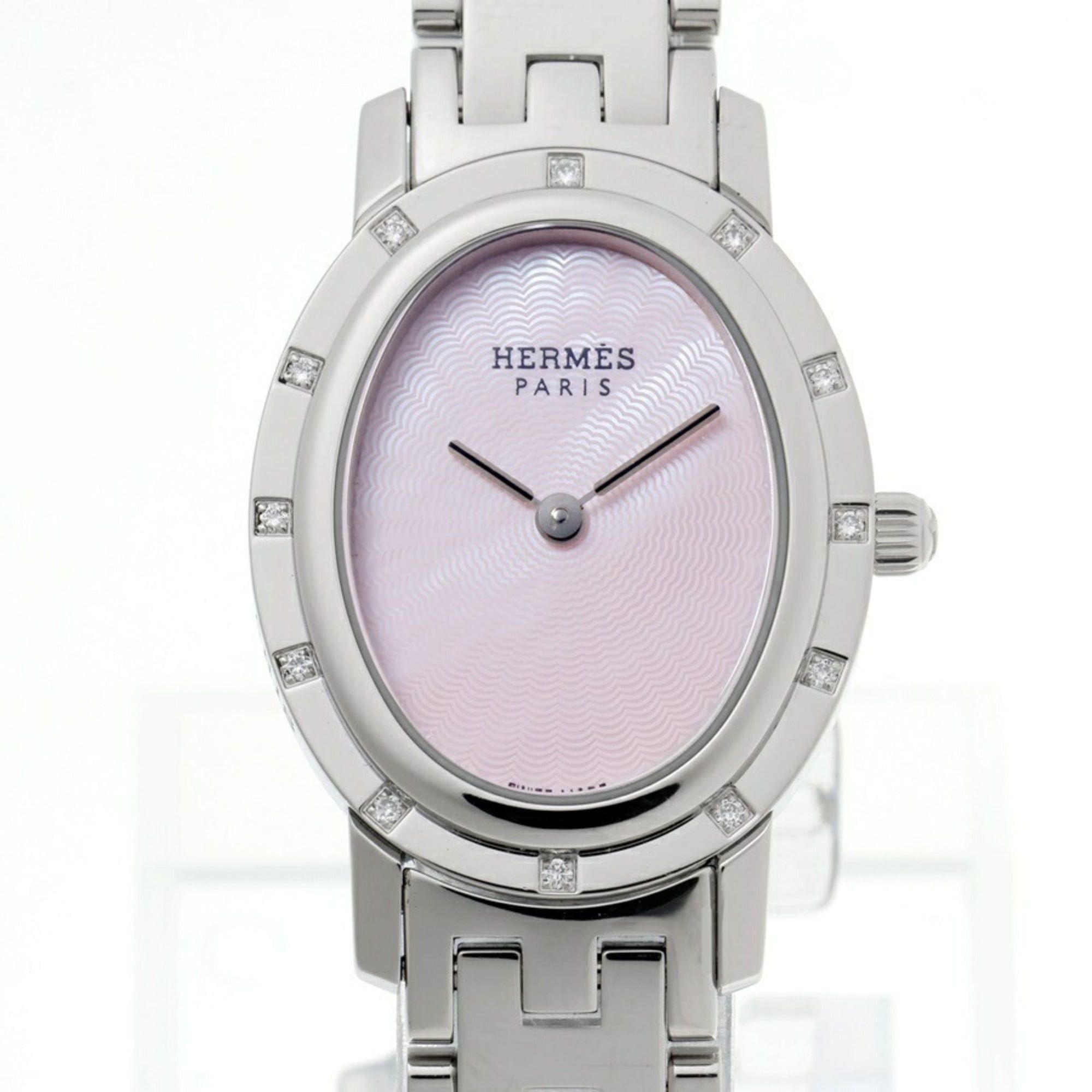Hermes Hermes Clipper Oval Nacre CO1.230 12P Diamond Bezel Pink Shell Quartz Size ONE SIZE - 1 Thumbnail