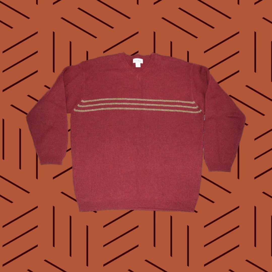 Vintage VINTAGE L.L. BEAN STRIPED RED WOOL BLEND PULLOVER SWEATER XL TALL 80s 90s MENS Size US XL / EU 56 / 4 - 1 Thumbnail