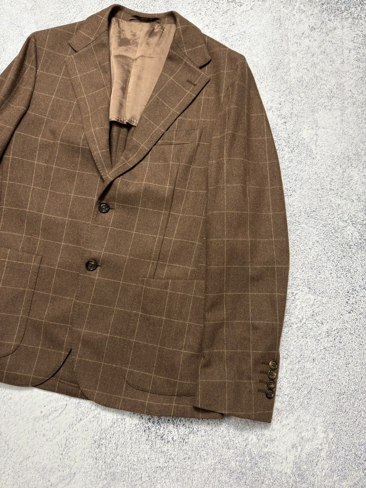 Eleventy Eleventy Brown Check Blazer Wool Cashmere Athletic Fit Sz 52 Size 52L - 3 Thumbnail