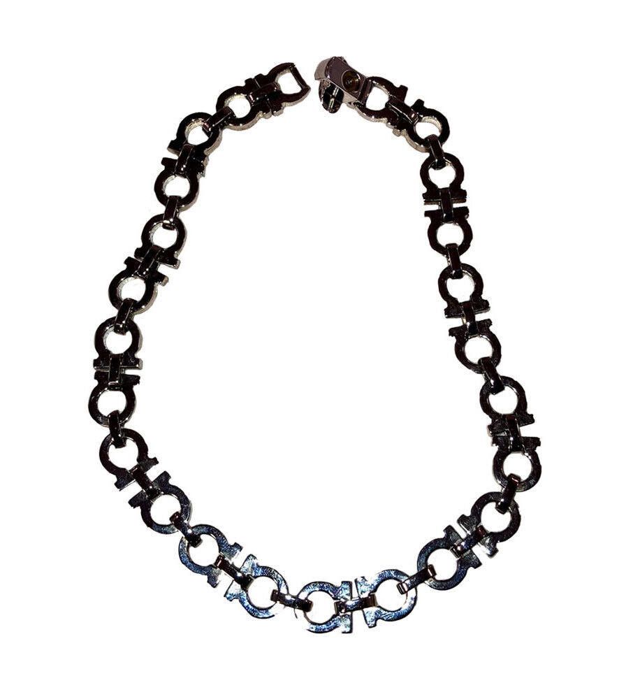Salvatore Ferragamo Salvatore Ferragamo Silver Tone Monogram Rhinestone Necklace Size ONE SIZE - 4 Thumbnail