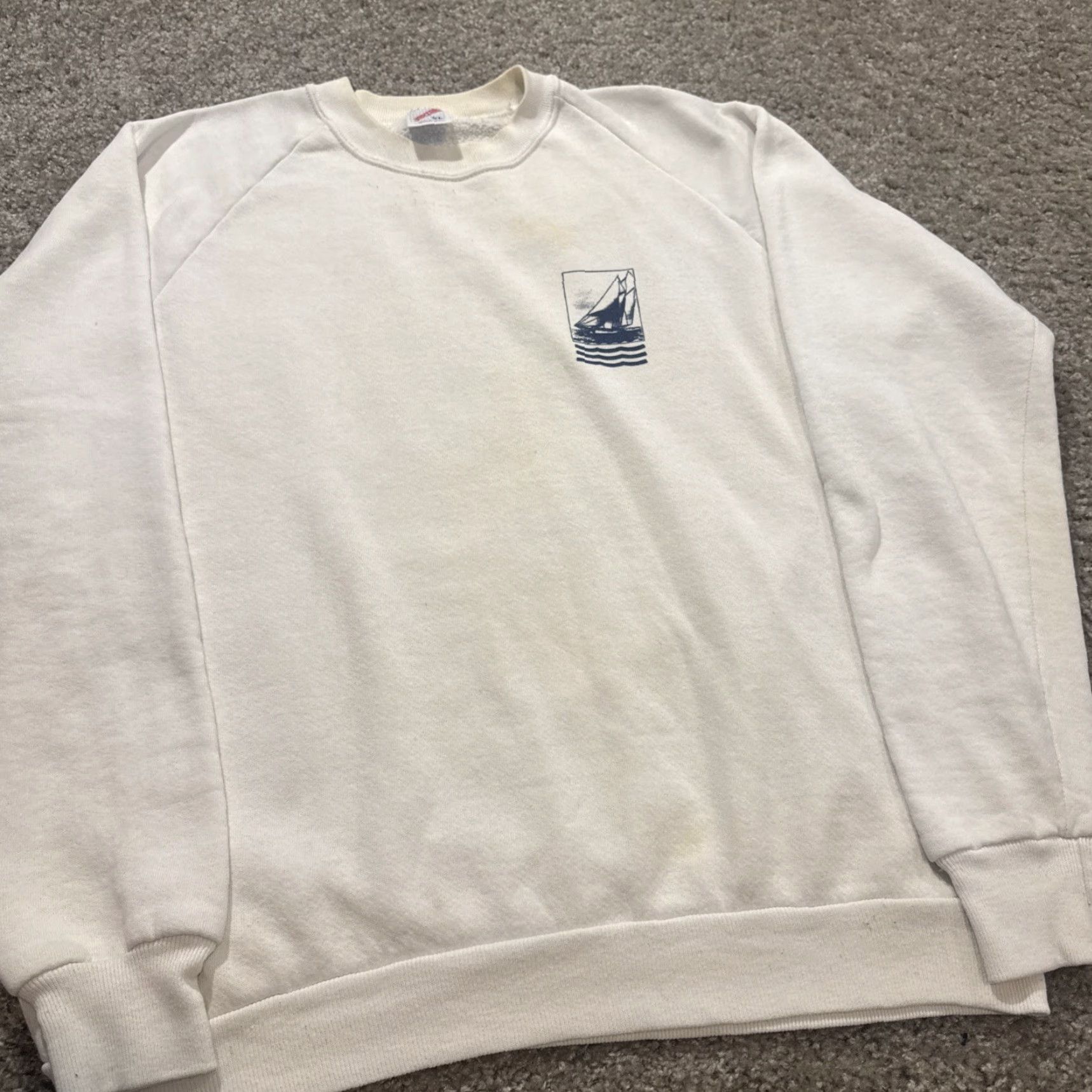 Jerzees VINTAGE 90s Sailboat Sail Art Nautical White Jerzees Crewneck Sweatshirt XL Men Pullover Size US XL / EU 56 / 4 - 3 Thumbnail