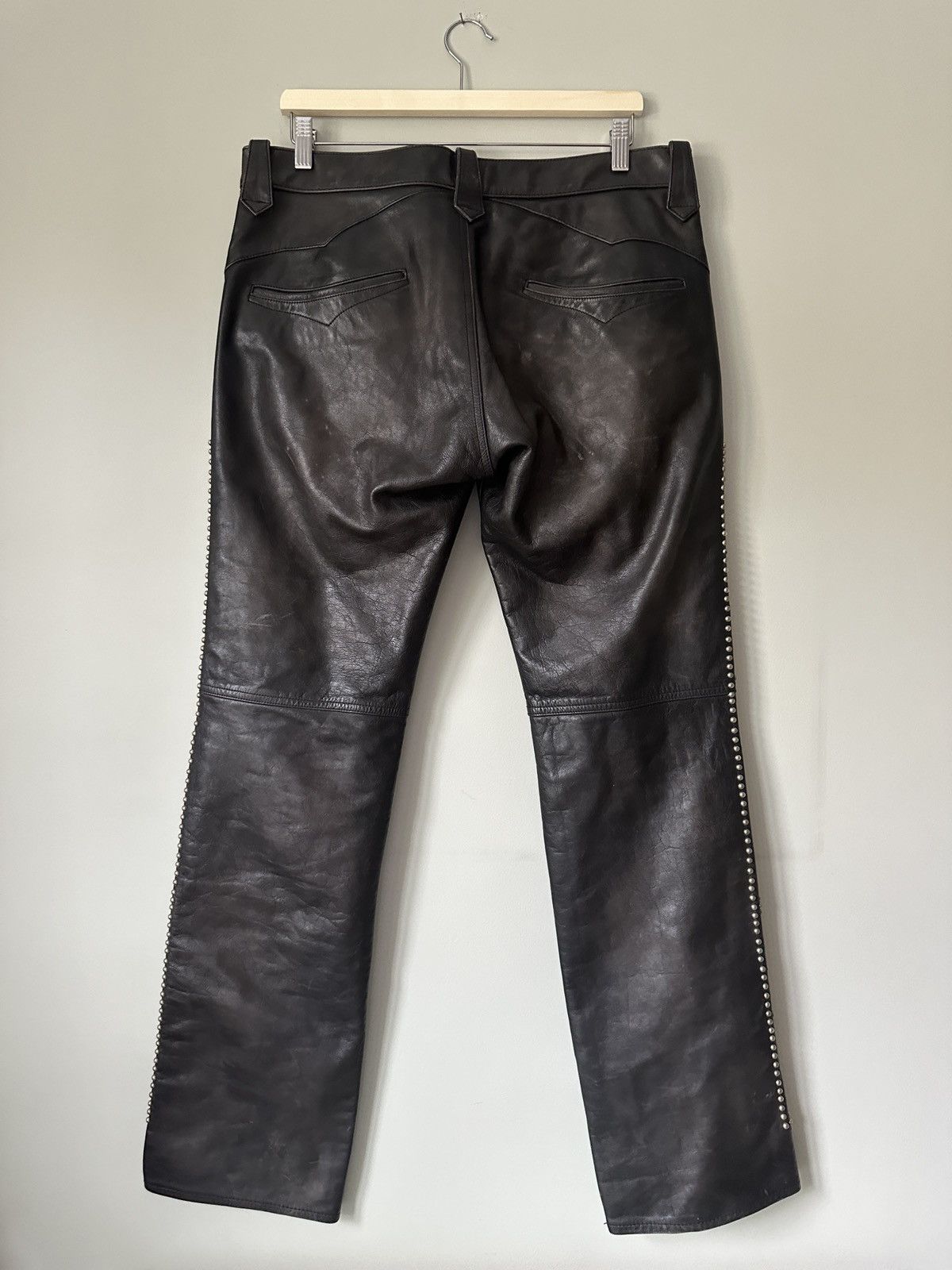 RRL Ralph Lauren Double RL Bejewelled Leather Pants Size US 33 - 7 Thumbnail