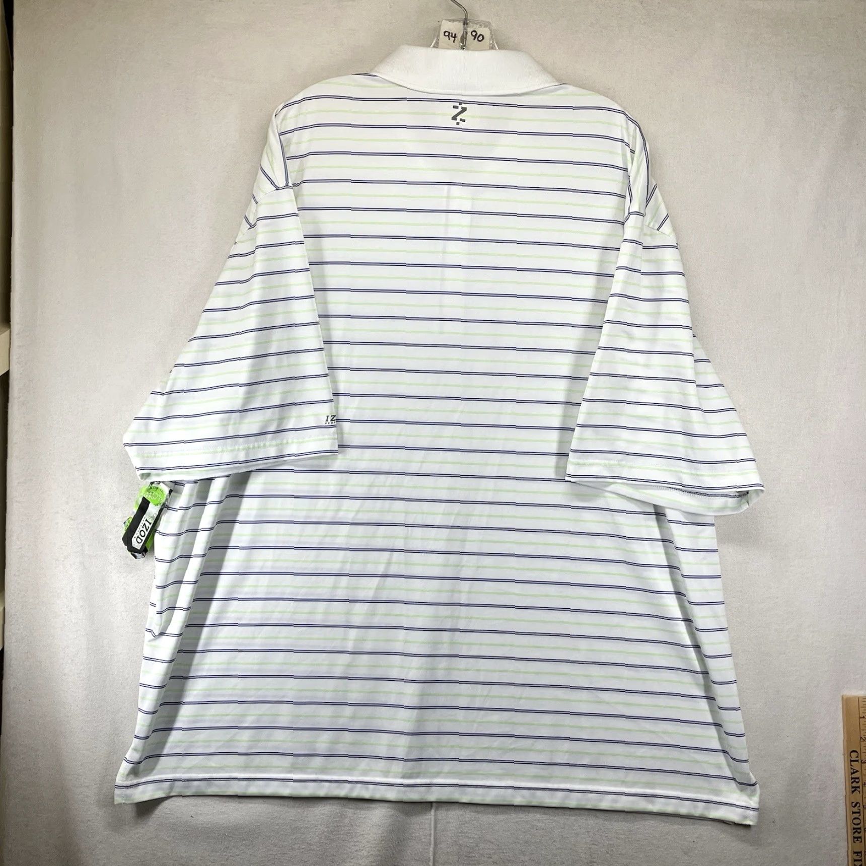Izod IZOD Mens Polo Shirt 3XL Striped White Green Blue Breathable Short Sleeve Casual Golf 100% Cotton Regular Fit Spring Summer Mens Size US XXL / EU 58 / 5 - 2 Thumbnail