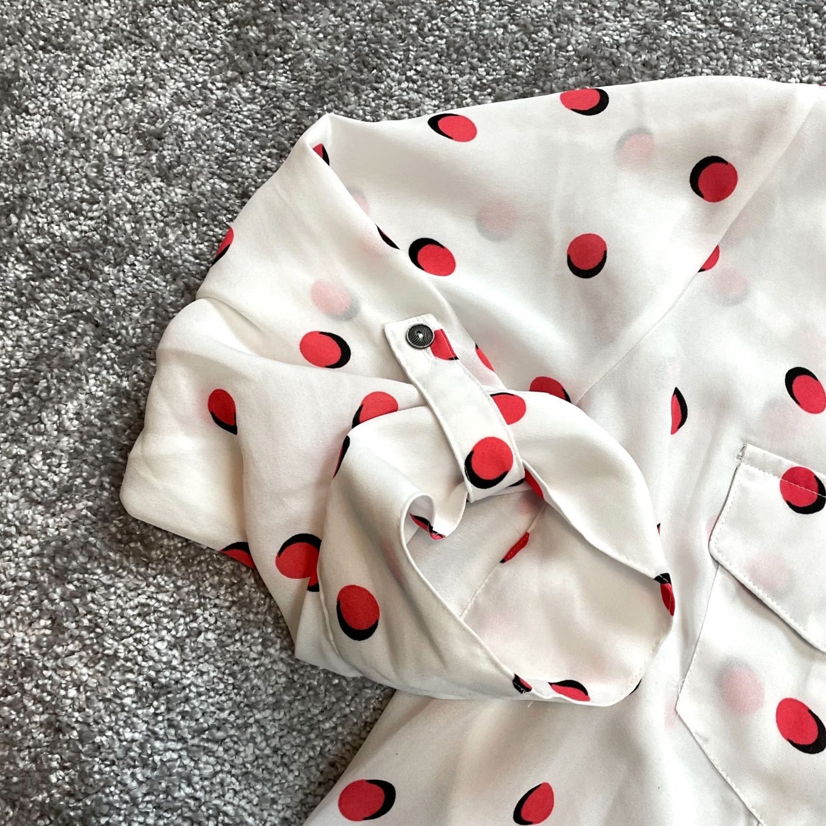 Vintage NY Collection White Red Polka Dot Blouse Shirt Womens 1X Roll Tab Sleeve Size XL / US 12-14 / IT 48-50 - 3 Thumbnail