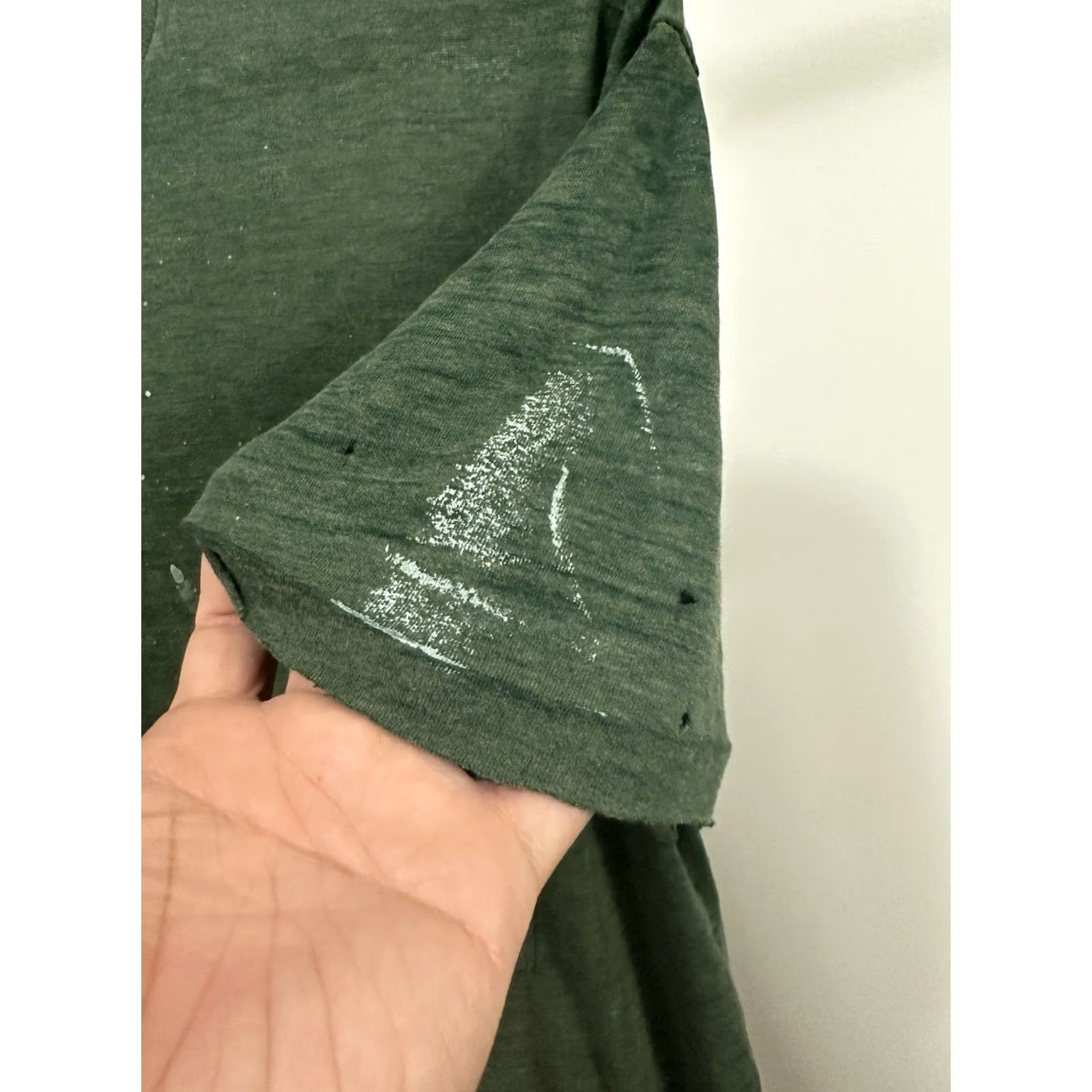 Vintage VTG 70s Sun Faded Paper Thin Burnout Selvedge Pocket WIP Work Paint T-Shirt L Green Mens Short Sleeve Regular Crewneck Size US L / EU 52-54 / 3 - 8 Thumbnail