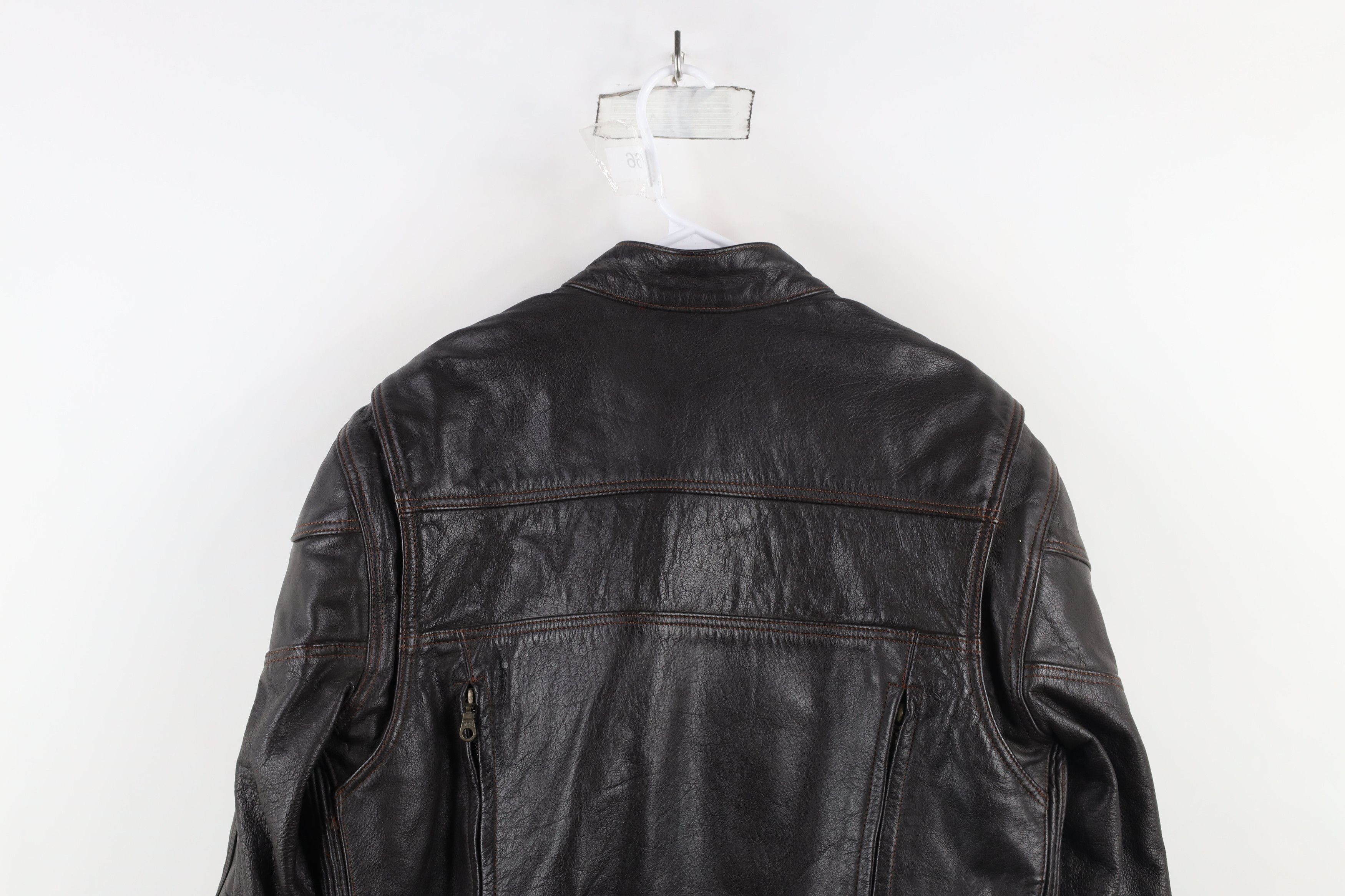 Vintage Vintage 90s Streetwear Italian Leather Racer Jacket Brown Size US L / EU 52-54 / 3 - 13 Thumbnail