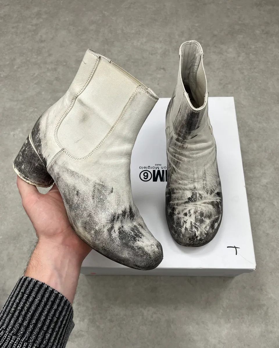 Maison Margiela White Painted Abstract Heels Boots