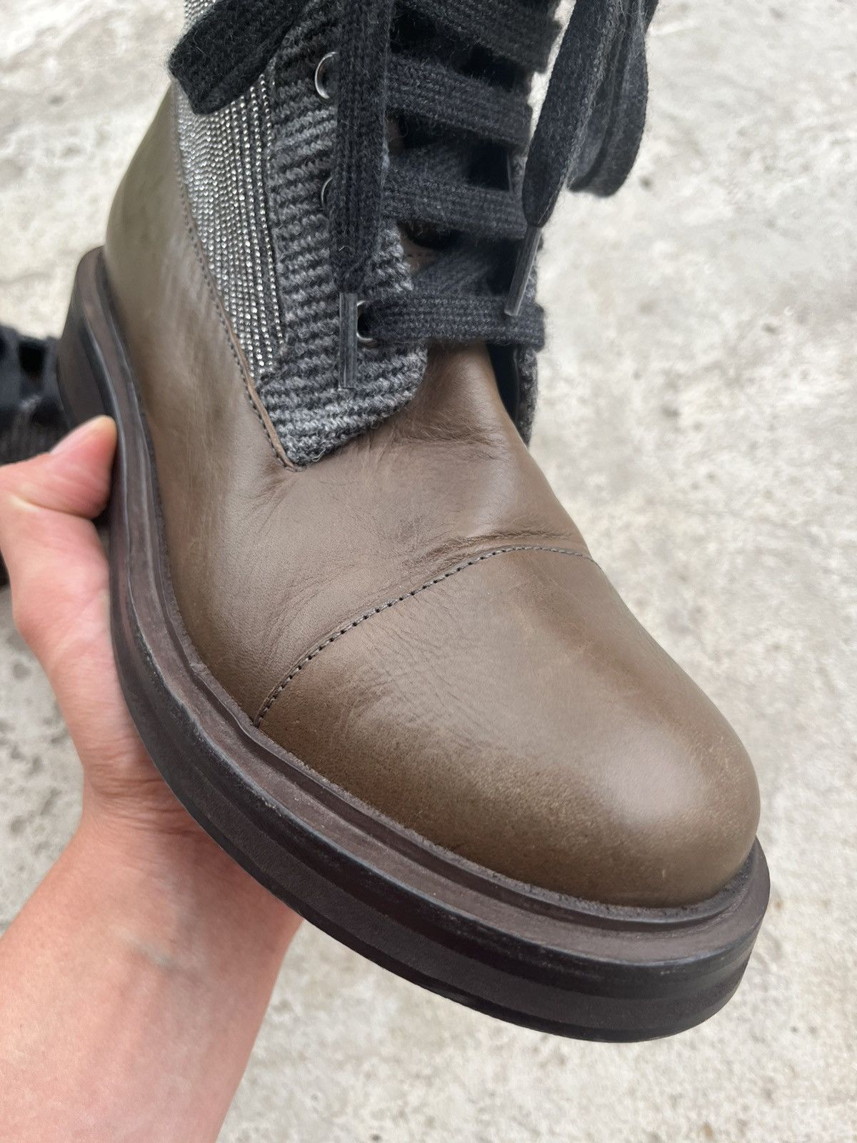 Brunello Cucinelli Brunello Cucinelli Leather Ankle Fur Boots with Monili Trim Size US 8.5 / IT 38.5 - 12 Thumbnail