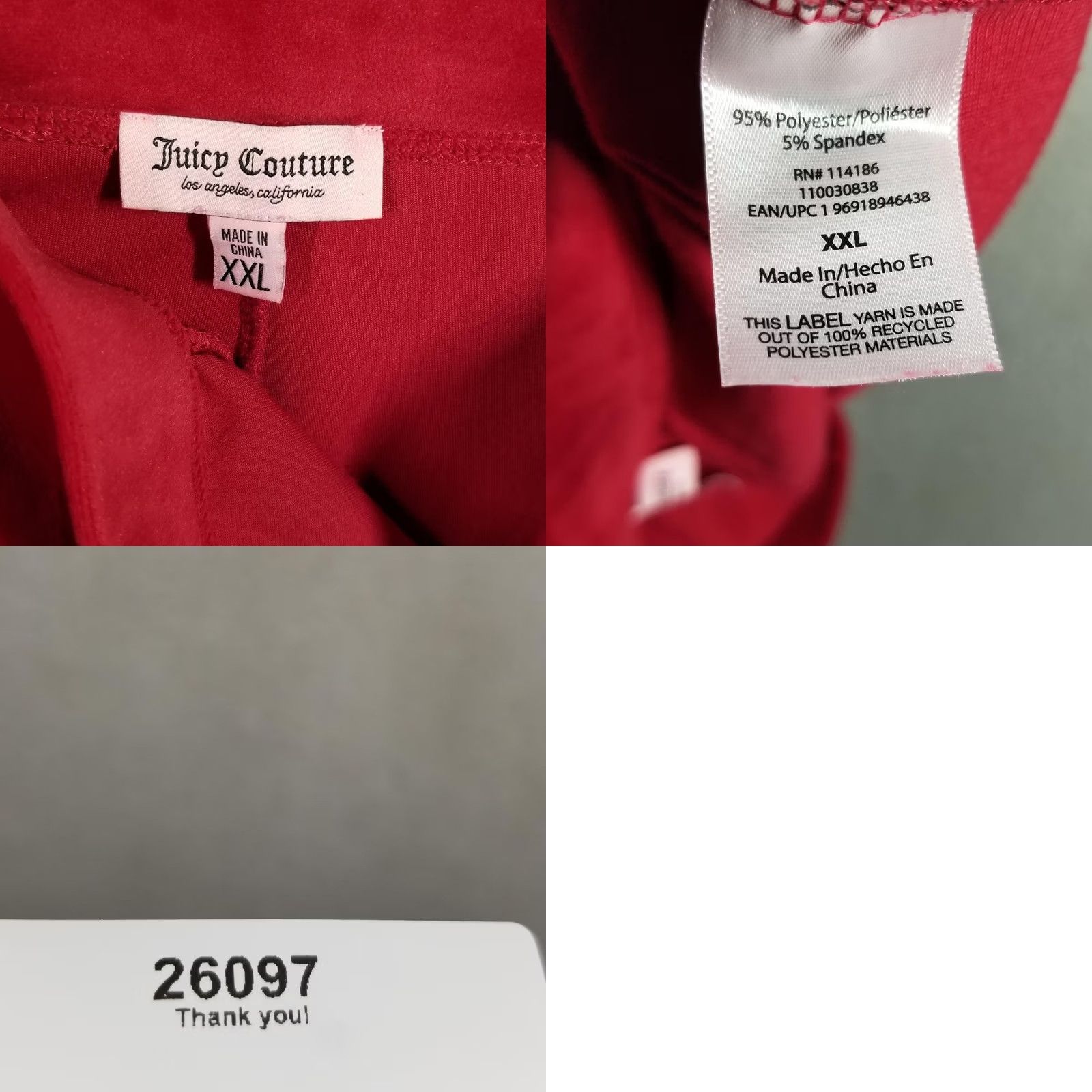 Juicy Couture Juicy Couture Pants Womens XXL Plus Red Velour Sweatpants Rhinestone Logo Size 40" / US 18 - 8 Thumbnail