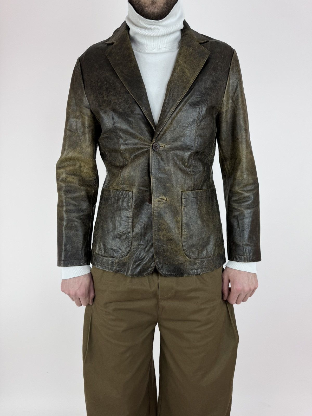 River Island Faded Leather Sport Blazer Jacket Mens Size M