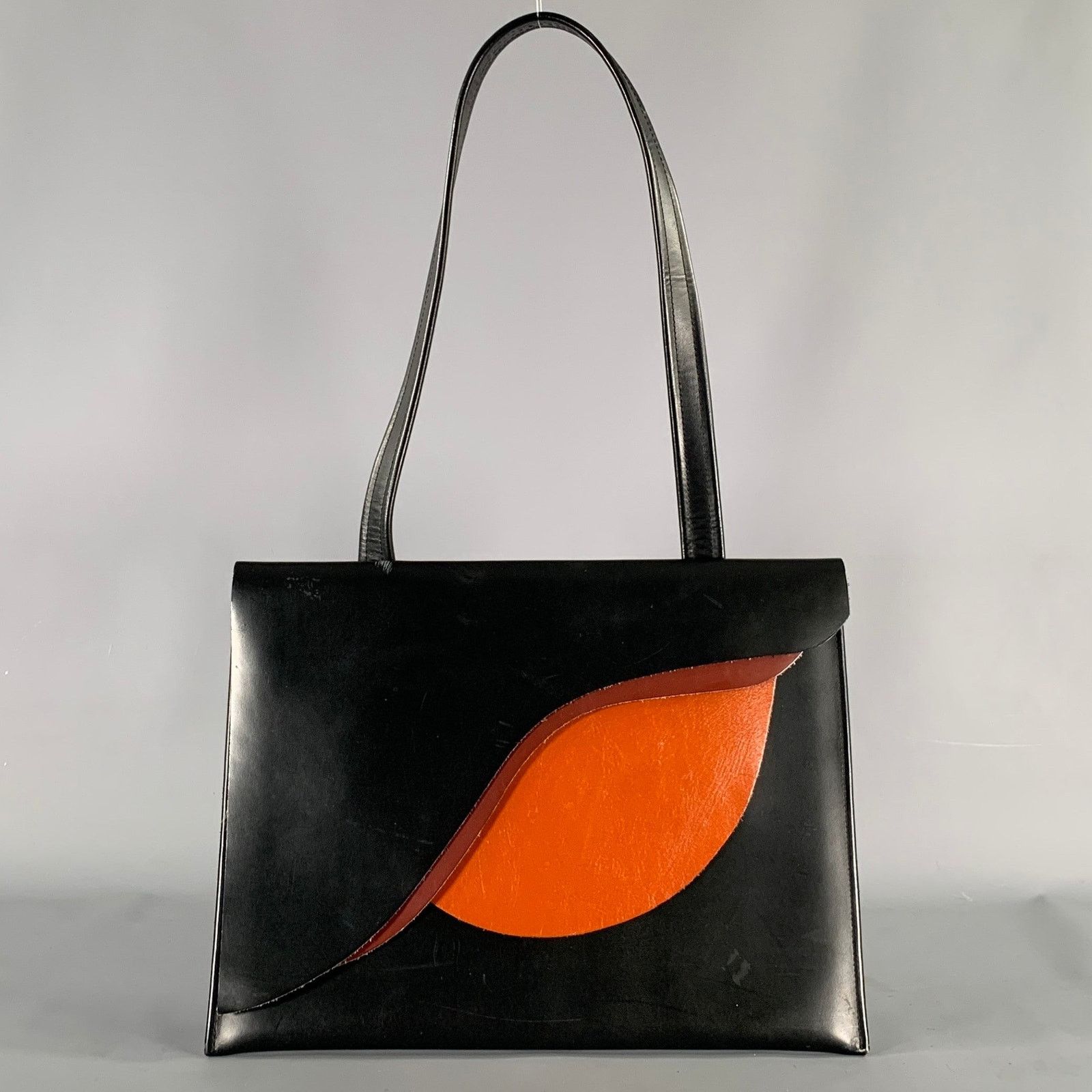 Vintage VINTAGE Black Orange Leather Shoulder Bag Size ONE SIZE - 1 Thumbnail