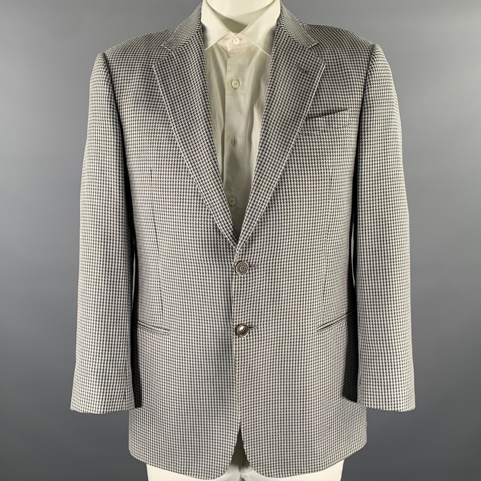 Armani Collezioni ARMANI COLLEZIONI 42 Grey Houndstooth Wool Blend Sport Coat Size 42R - 1 Thumbnail