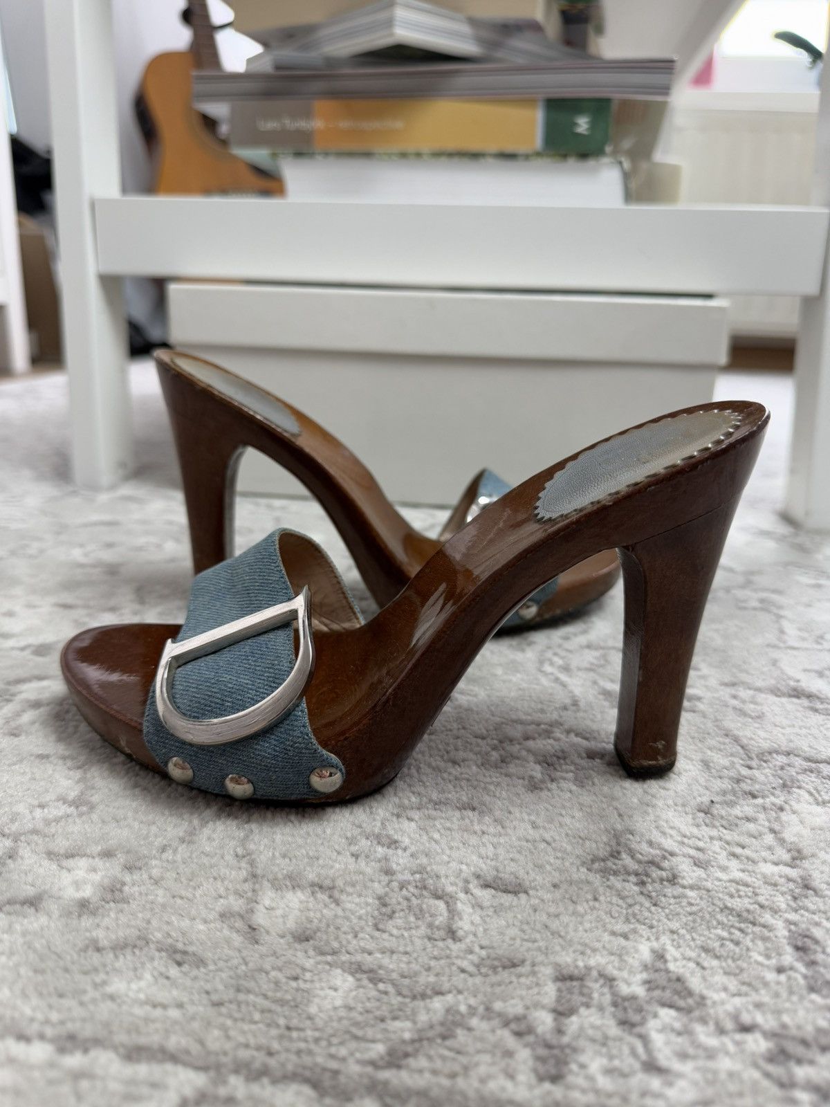 Dior Vintage y2k Dior wood & denim mules sandals US6 designer rare Size US 6 / IT 36 - 3 Thumbnail