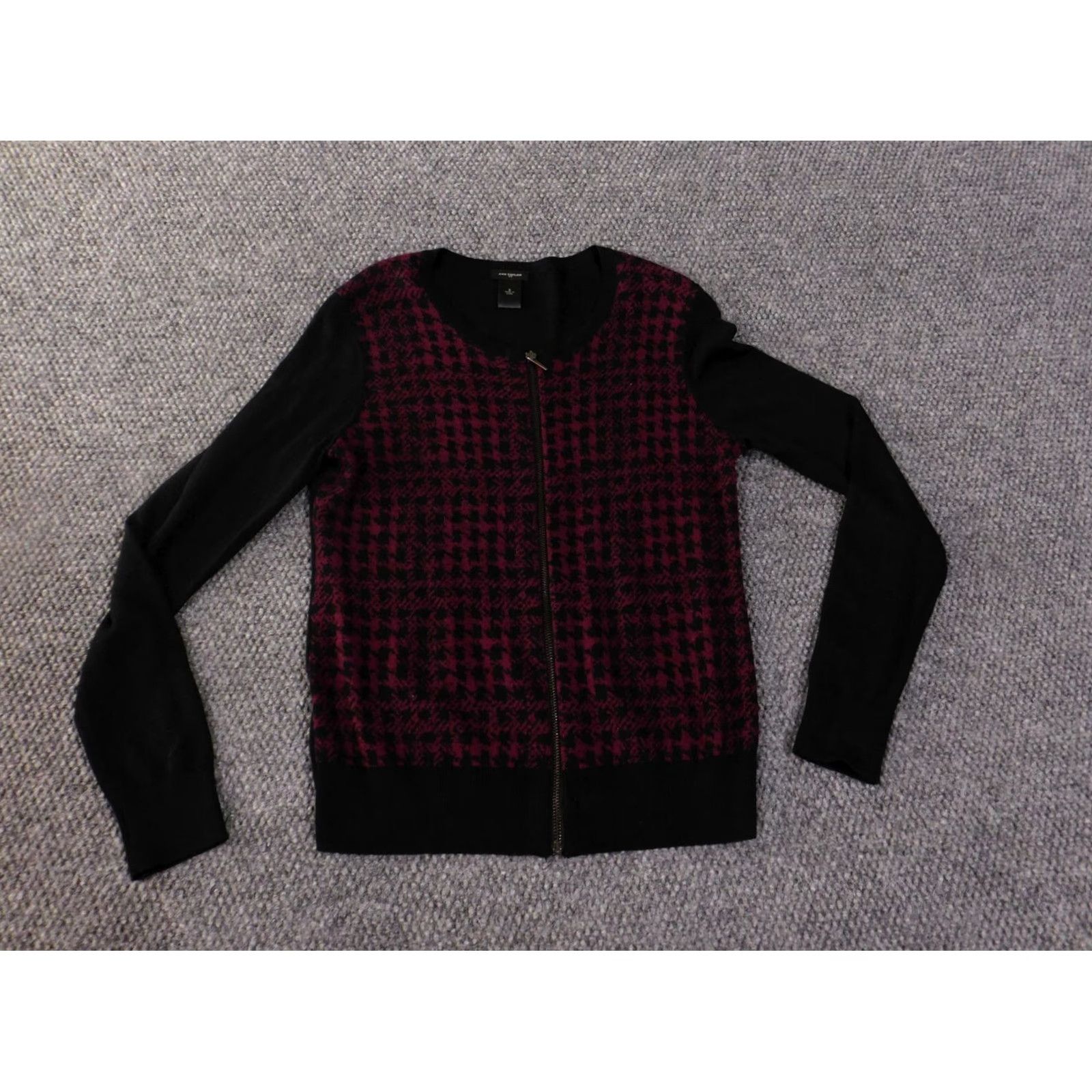 Ann Taylor Ann Taylor Sweater Cardigan Black Small Crew Neck Long Sleeve Rib Knit Stretch Classic Size S / US 4 / IT 40 - 2 Thumbnail