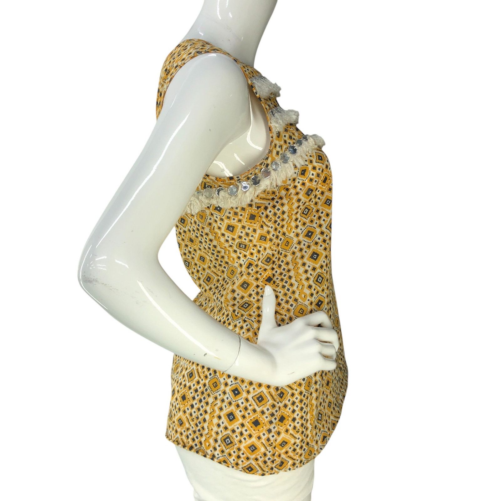 Tory Burch Tory Burch Size 6 Top Embellished Fringe Sleeveless Yellow Size M / US 6-8 / IT 42-44 - 9 Thumbnail