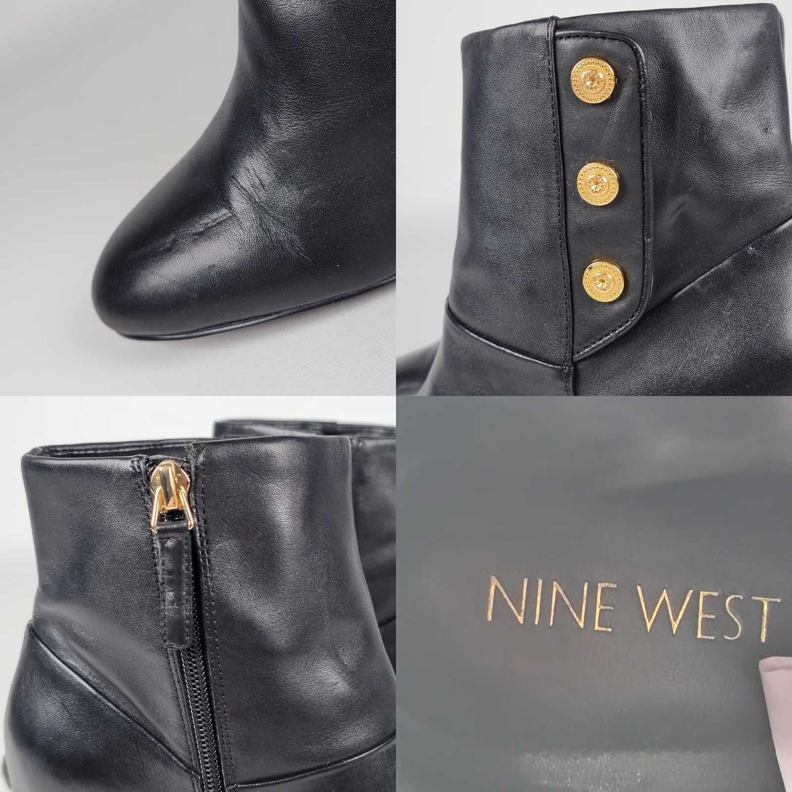 Nine West Nine West Boots Kirtley Block Heel Ankle Black Leather 7.5 M Womens Shoes Size US 6 / IT 36 - 9 Thumbnail