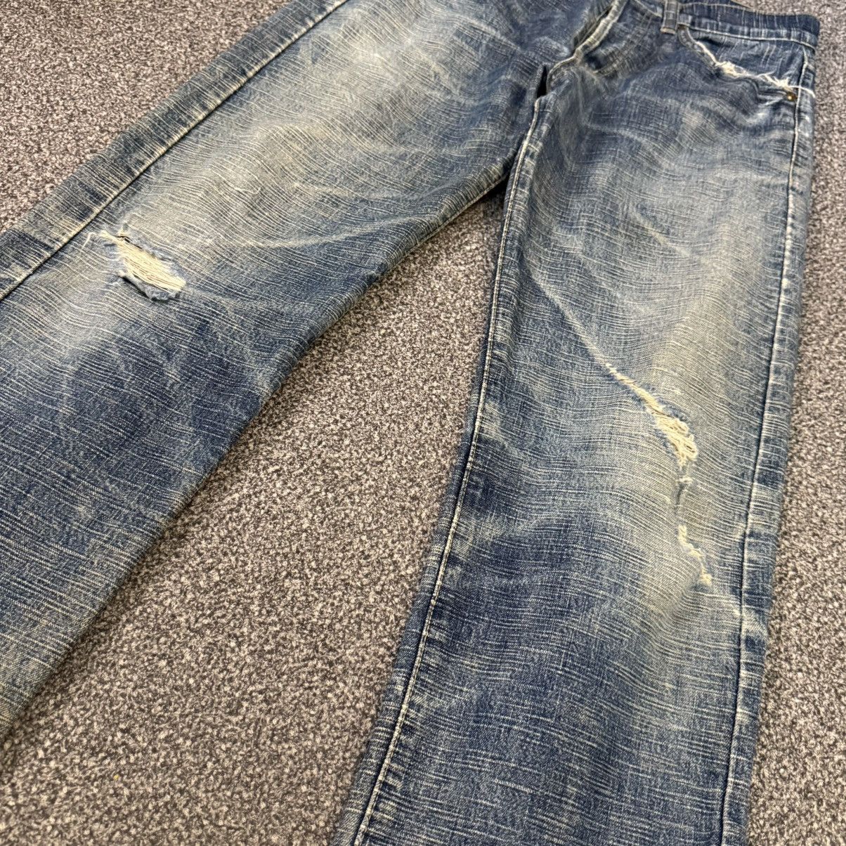 Indigo 🔥🇯🇵 Vintage 90s Crazy Distressed KU Handcraft Raw Denim Size US 31 - 9 Thumbnail