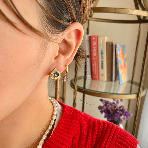 image of Dior Rhinestone Teardrop Logo Earrings Black, Women's
