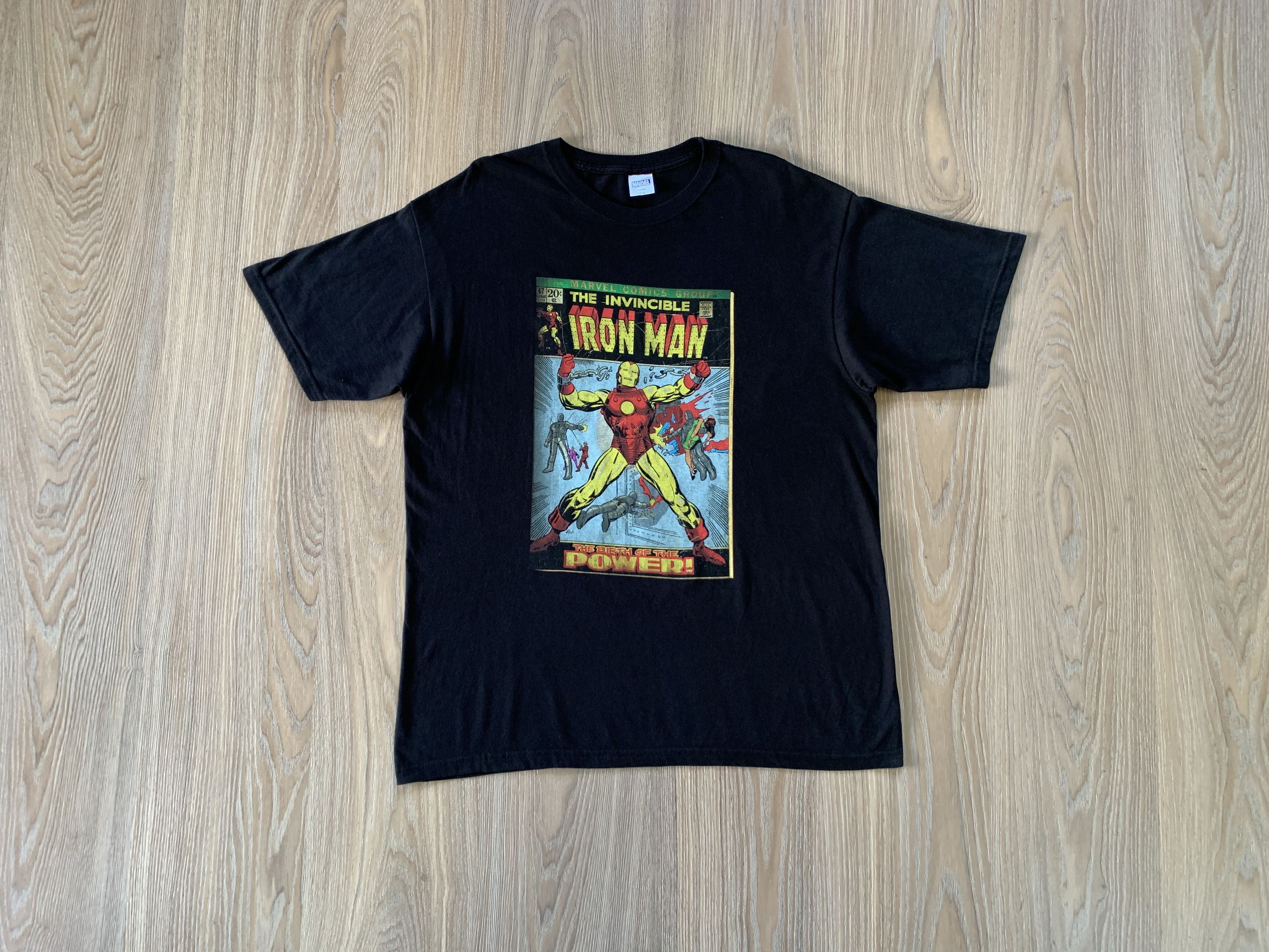 image of Dc Comics x Marvel Comics Iron Man The Invincible The Birth Of The Power T Shirt in Black (Size XL)