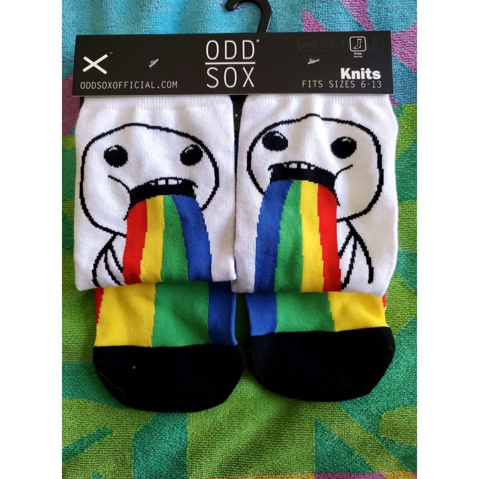Rainbow ODD SOX Spewing Rainbow Crew Socks Mens 6-13 Multicolor Cotton Blend Be ODD Pattern Puking Rainbow 1 Pair Size ONE SIZE - 2 Thumbnail