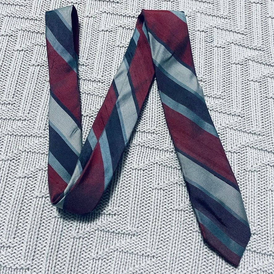 Vintage Ohrbach maroon and silver striped slim silk tie