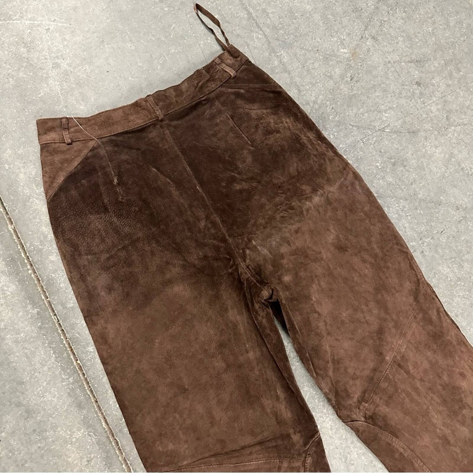 Vintage Vintage 80s 90s brown suede leather tapered pants 10 Size 32" / US 10 / IT 46 - 4 Preview