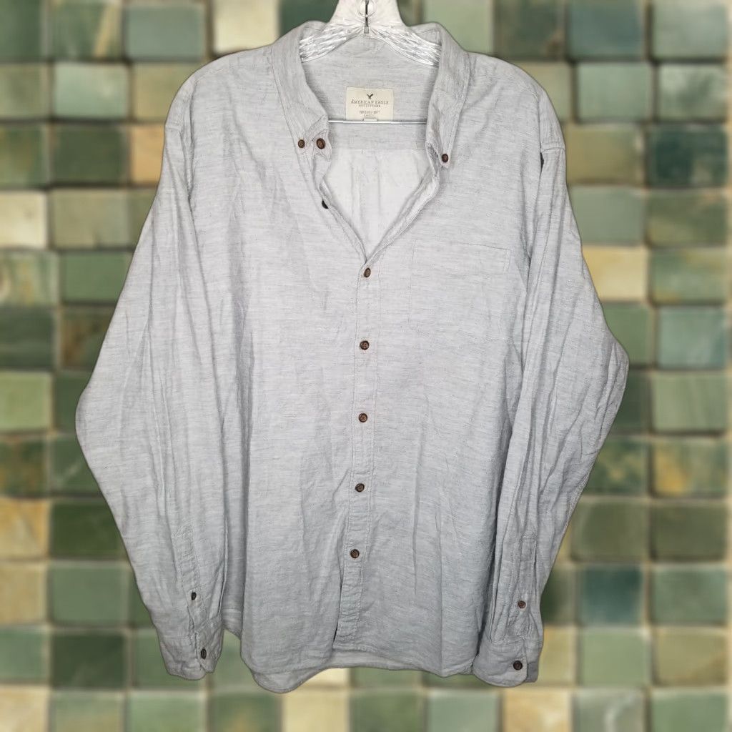 American Eagle Outfitters American Eagle Button Up Shirt Mens XL Gray Long Sleeve Size US XL / EU 56 / 4 - 1 Thumbnail