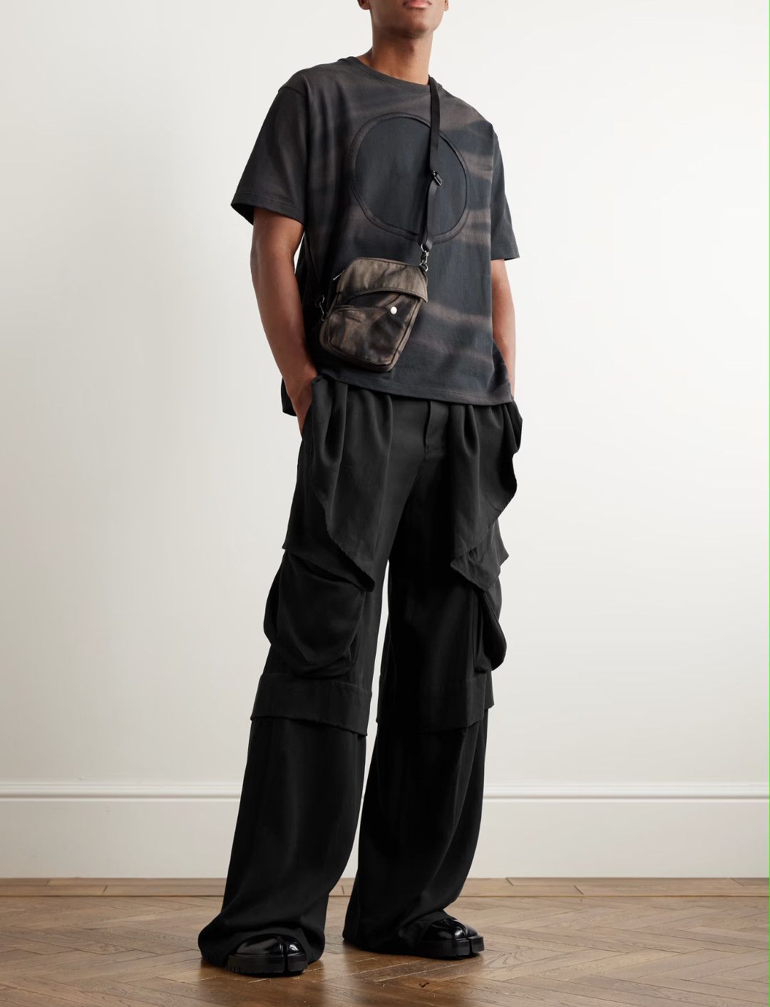 Pre-owned Jiyongkim Draped Wide-leg Cargo Pants In Black
