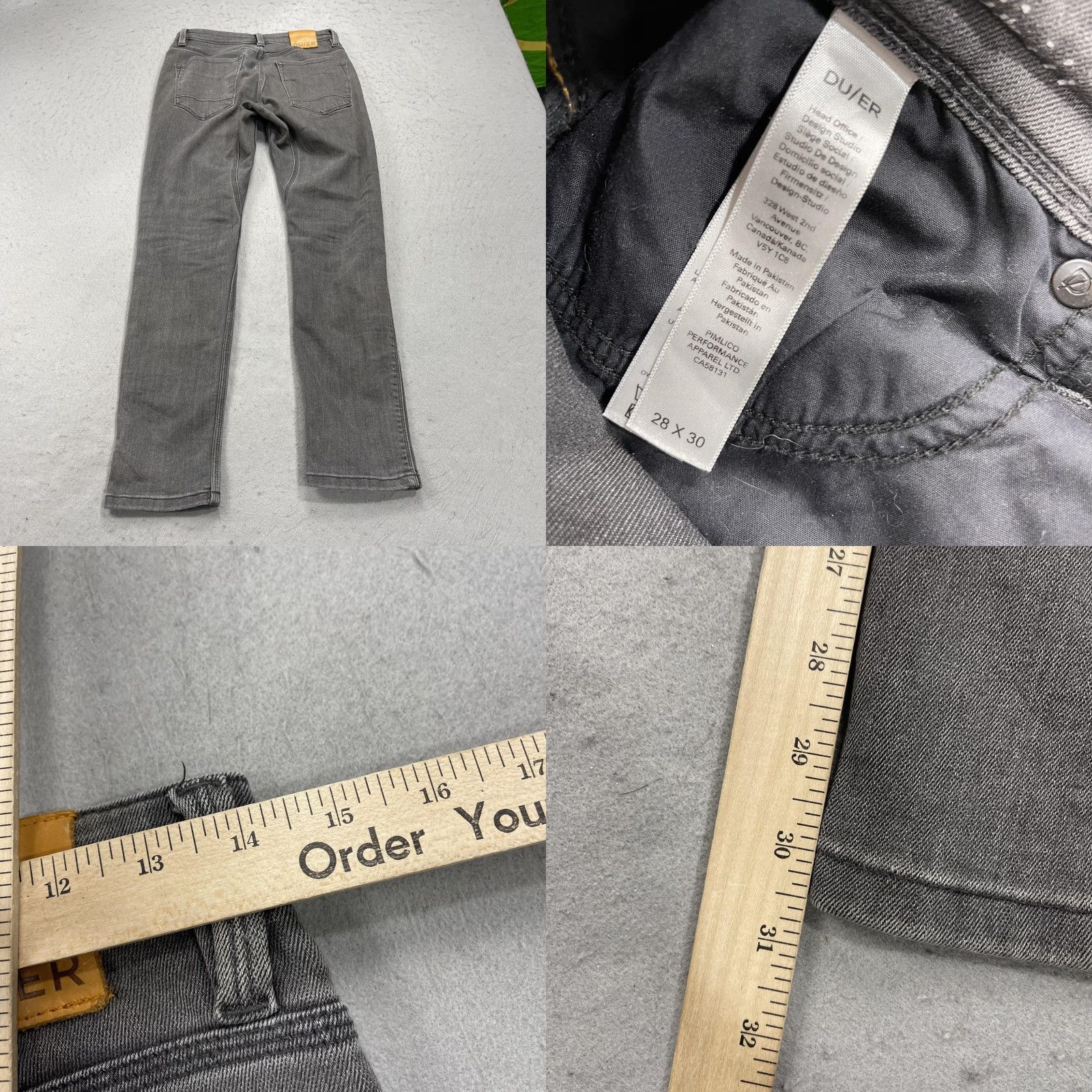 Denime DU/ER L2X Slim Jeans Mens 28x30 Gray Moisture Wicking Stretch Denim Quick Dry Anti-Microbial Pockets Straight Casual Size US 28 / EU 44 - 8 Thumbnail