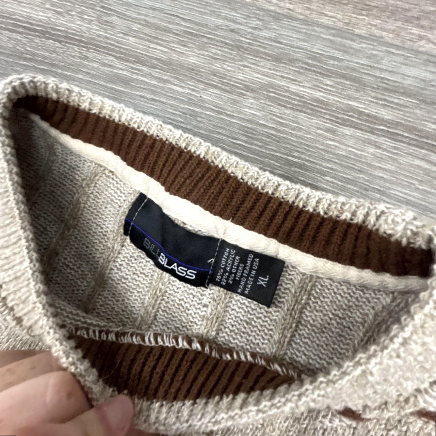 Bill Blass VINTAGE Bill Blass Sweater Mens XL Beige Brown Knit Crewneck Pullover Striped Y2K Crew Neck Long Sleeve Size US XL / EU 56 / 4 - 3 Thumbnail