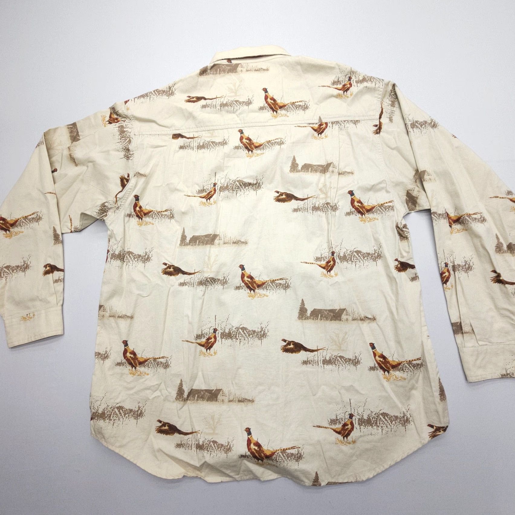 Vintage Columbia Shirt Mens XL Button-Up Twill Beig e Pheasant Print Long Sleeve Bird Outdoor River Lodge Pattern Size US XL / EU 56 / 4 - 3 Thumbnail