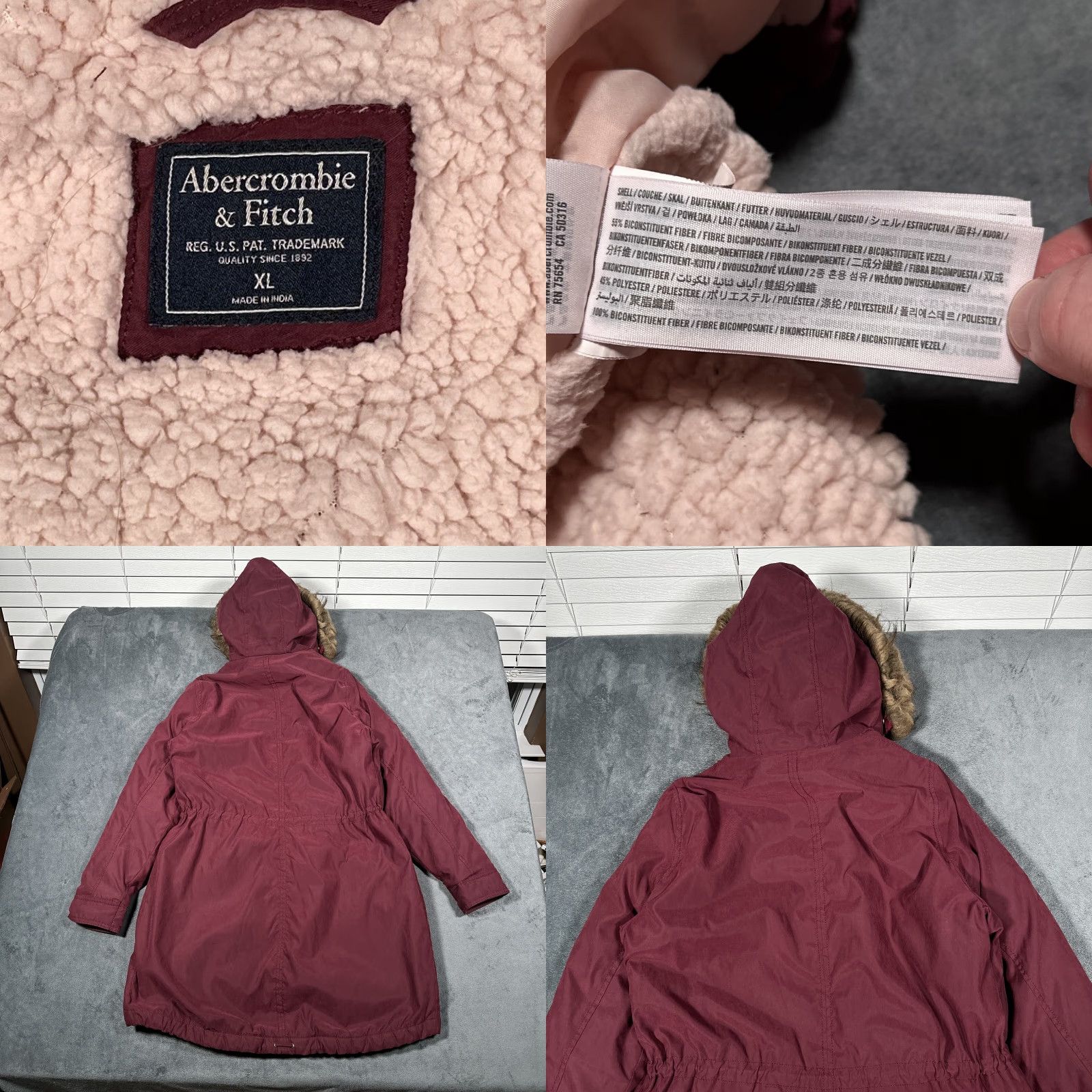 Abercrombie & Fitch VINTAGE Abercrombie & Fitch Jacket Coat Parka Hooded Lined Faux Fur Red Burgundy Extra Large Women’s XL Jacket Size XL / US 12-14 / IT 48-50 - 10 Thumbnail