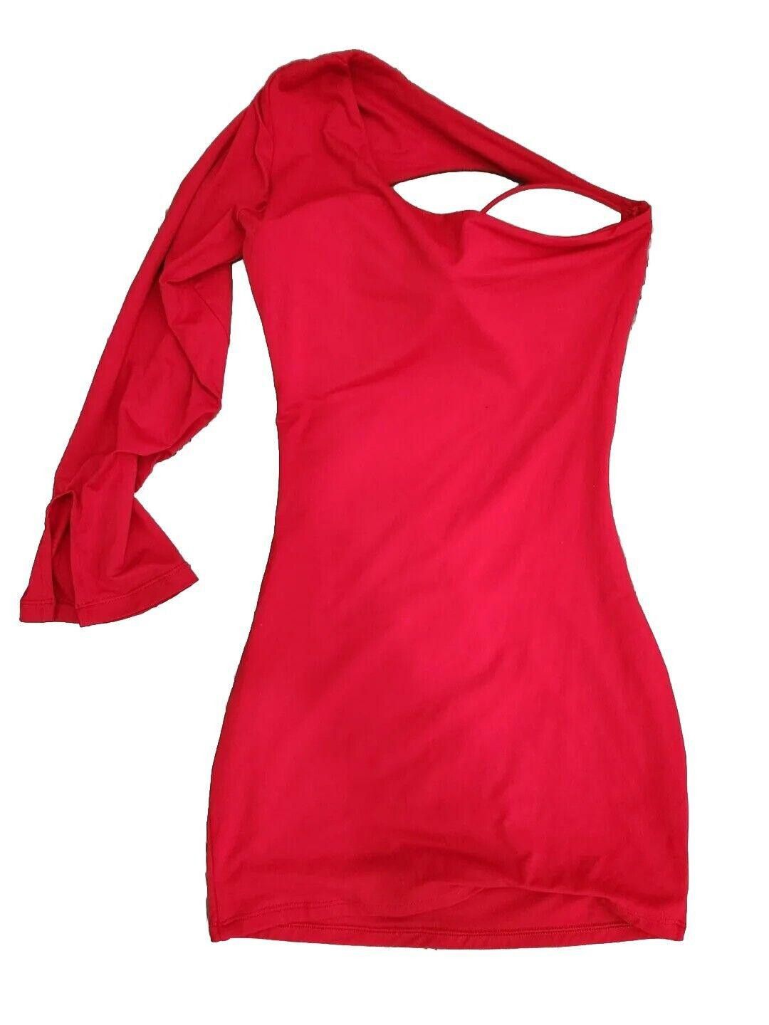 Designer Katherine Mayo Dress Red Cut Out Sexy Small One Sleeve Size S / US 4 / IT 40 - 2 Thumbnail