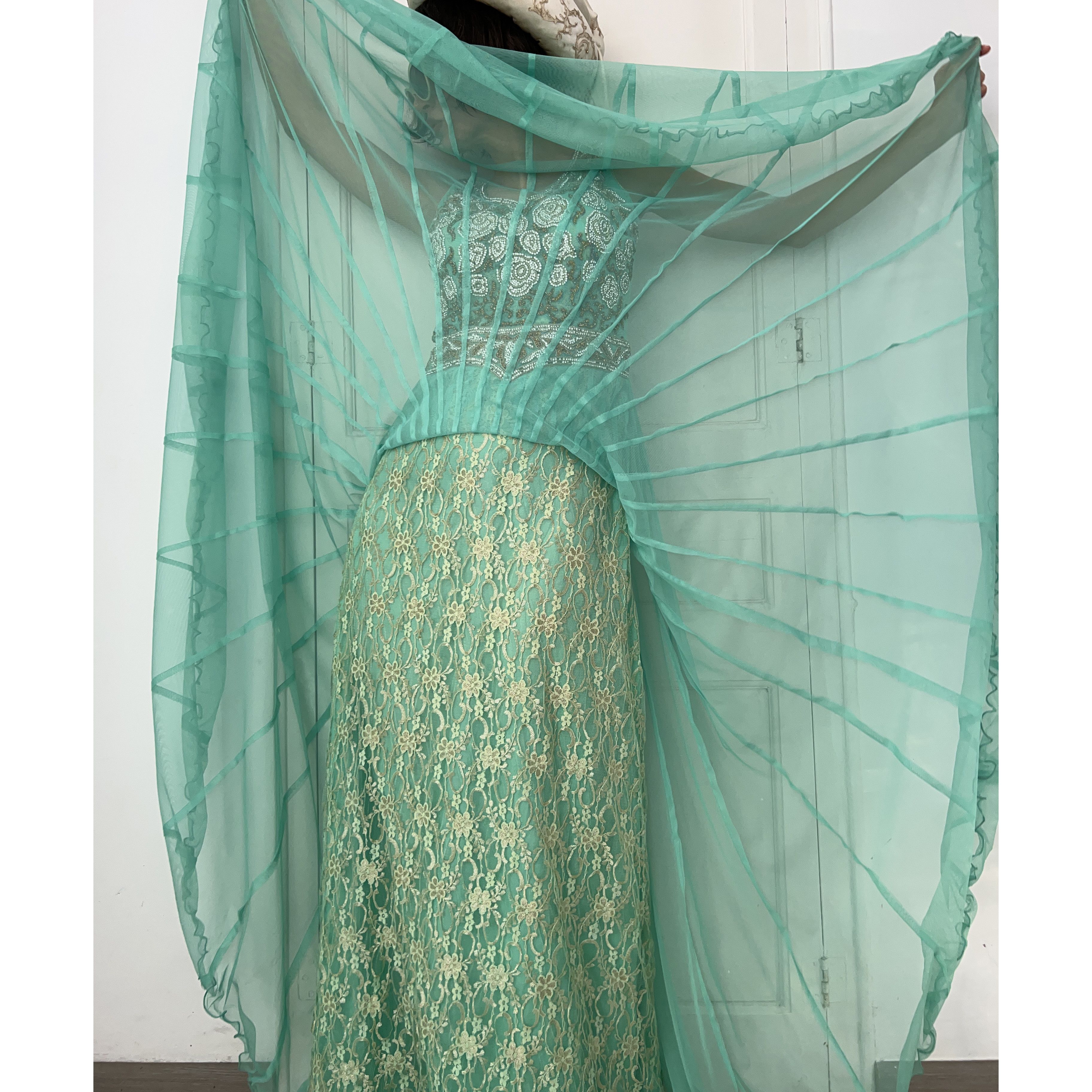 Vintage Mint Green Gold Embroidered Anarkali Gown Size M / US 6-8 / IT 42-44 - 4 Thumbnail