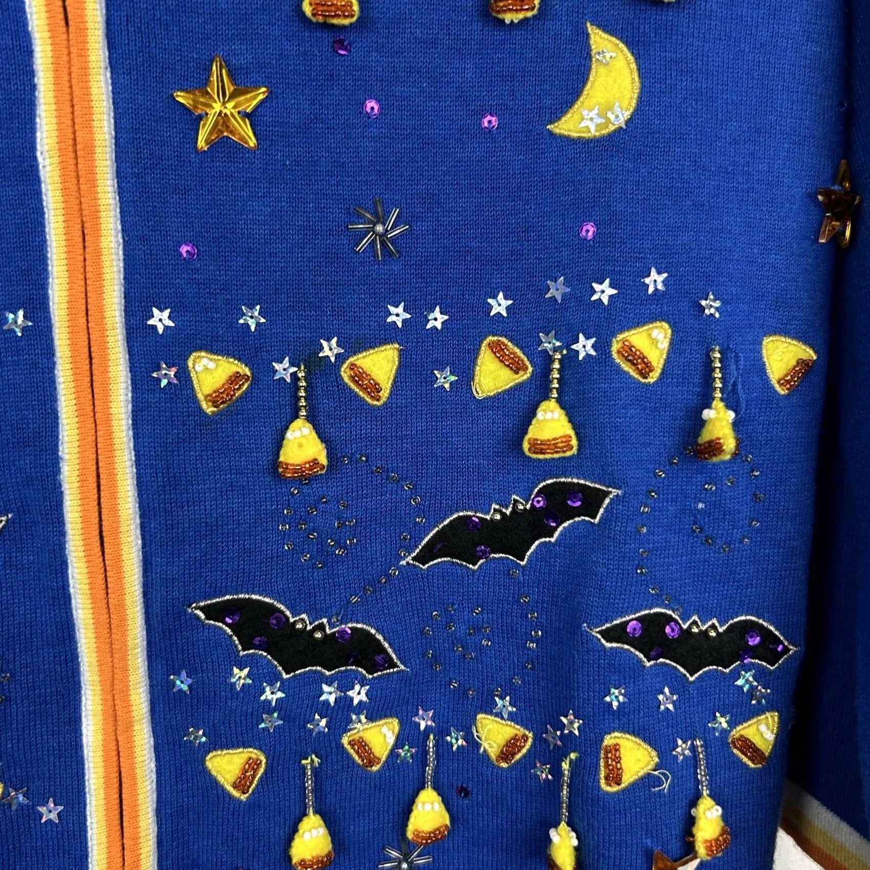 Vintage VINTAGE Jack B Quick Halloween Embroidered Cardigan Sweater Womens M Blue Ghost Knit Casual Fall 21.5" 19" Ramie Cotton Rayon Acrylic Size M / US 6-8 / IT 42-44 - 3 Thumbnail