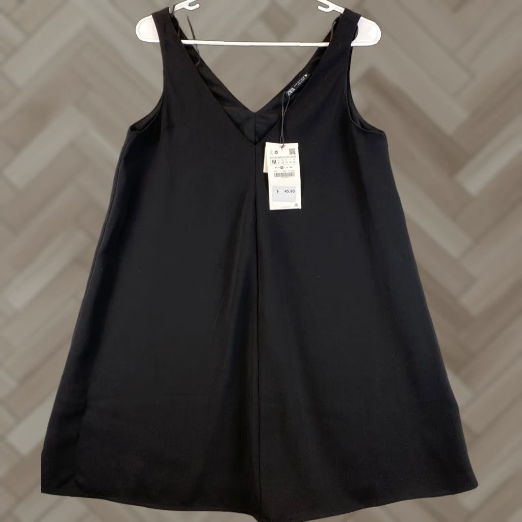Zara ZARA Basic Collection Women's Flare Blouse Sleeveless V-Neck Black Size M Party Cocktail Chiffon Size M / US 6-8 / IT 42-44 - 1 Thumbnail