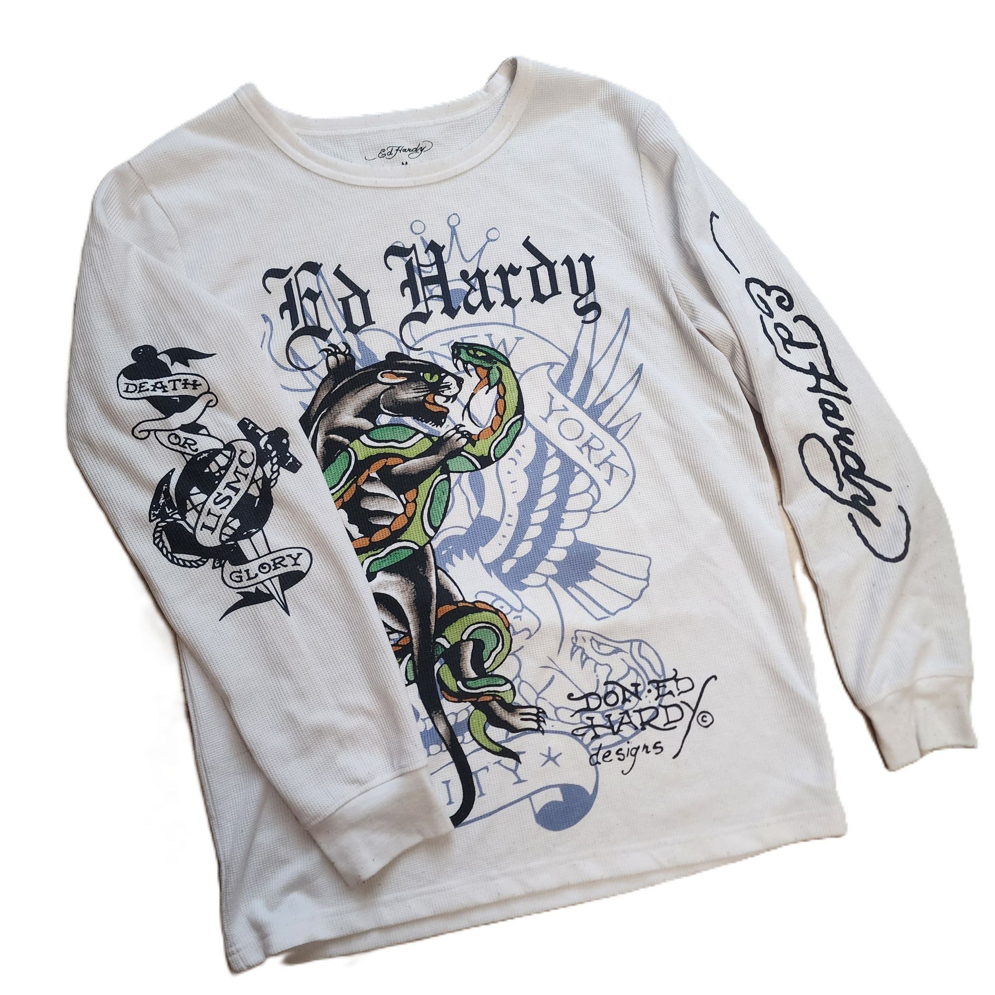 Ed Hardy Ed Hardy White Long Sleeve Thermal Graphic t-shirt Size US M / EU 48-50 / 2 - 8 Thumbnail