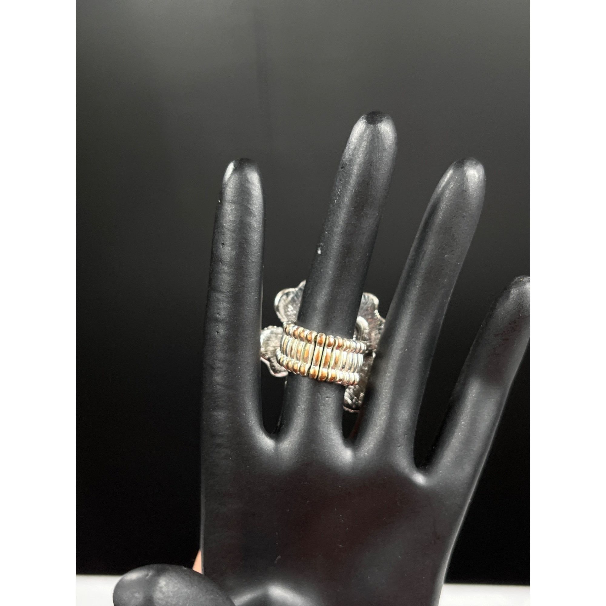 Vintage Elegant Silver Black Floral Ring With Pearl SKU 006 Size ONE SIZE - 3 Thumbnail