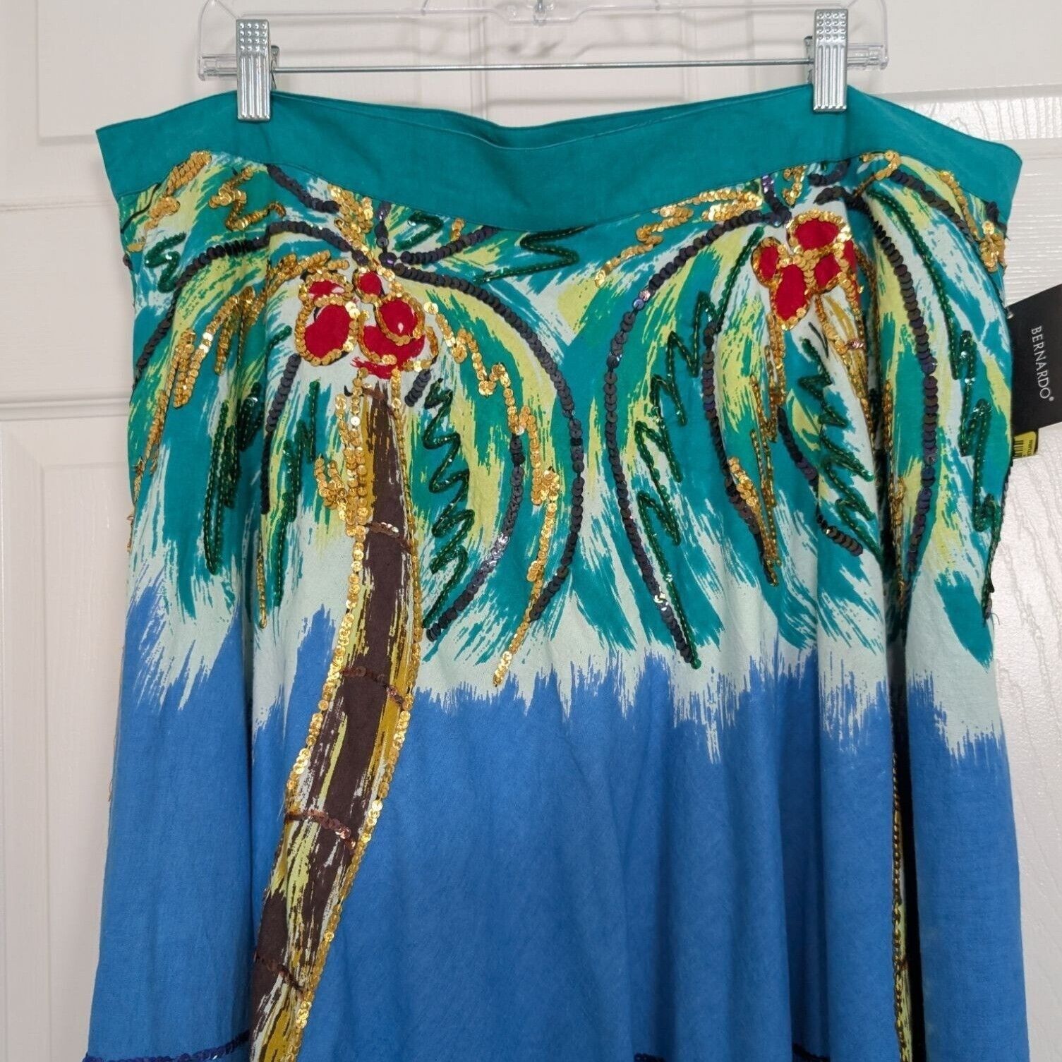 Designer NEW Bernardo Palm Tree Skirt Womens Size XL Blue Sequins 100 Size 38" / US 16 / IT 52 - 2 Thumbnail
