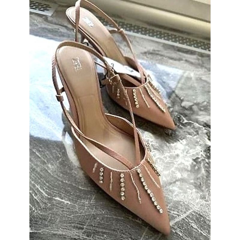 Zara ZARA Beige Rhinestone Slingback Heels NWT Size US 7.5 / IT 37.5 - 15 Thumbnail
