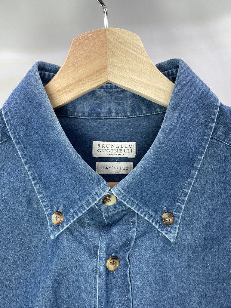 Brunello Cucinelli BRUNELLO CUCINELLI Basic Fit Distressed Denim Cotton Shirt Size US L / EU 52-54 / 3 - 10 Thumbnail