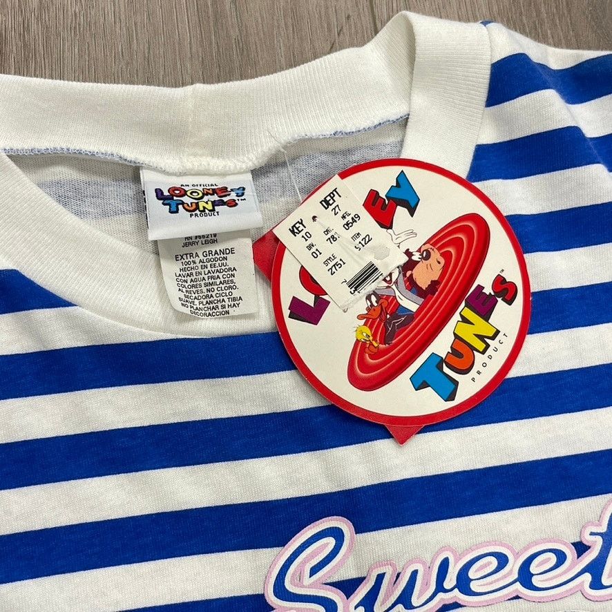 Vintage × Warner Bros Vintage 90s Tweety Striped Tee T Shirt Size XL White Blue Size US XL / EU 56 / 4 - 3 Thumbnail