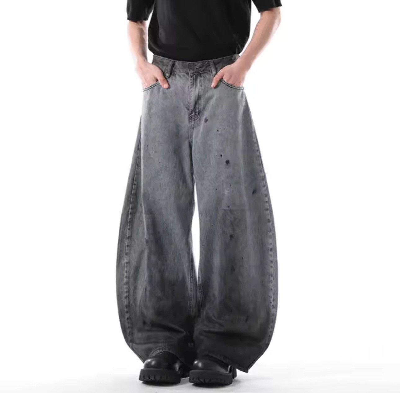 Jean Washed Dirty High Street Wide Leg Designer Jeans Pants Size US 30 / EU 46 - 5 Thumbnail
