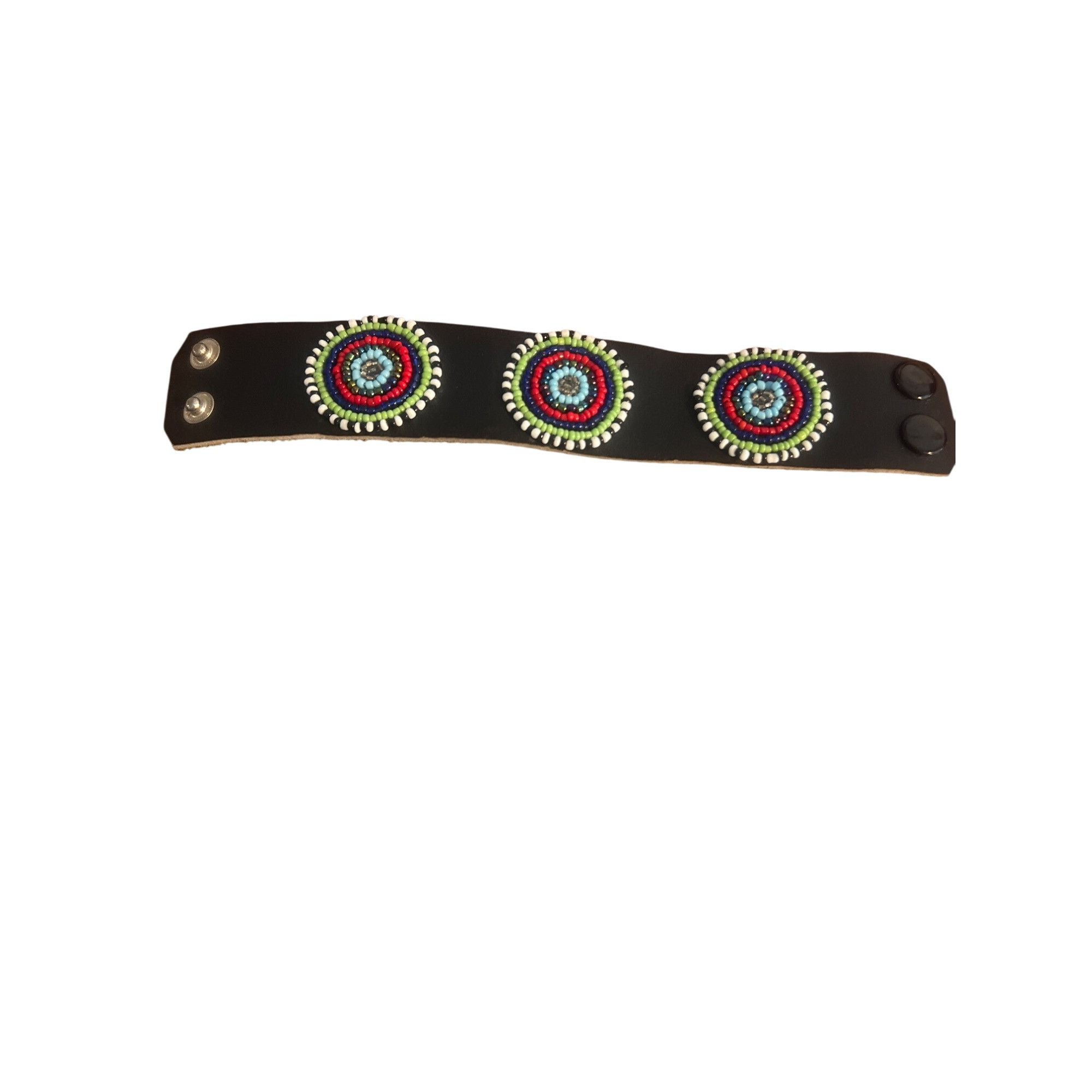 Other Vintage Beaded Leather Cuff Bracelet Handcrafted Double Snap Size ONE SIZE - 4 Thumbnail