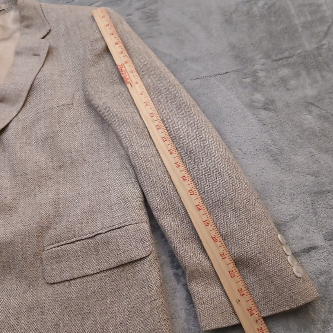 Stafford Stafford Blazer Mens Size 42 Gray Herringbone Silk Single Breasted Two-Button Notch Lapel 2 Piece Vent Single-Vented Size 42R - 3 Thumbnail